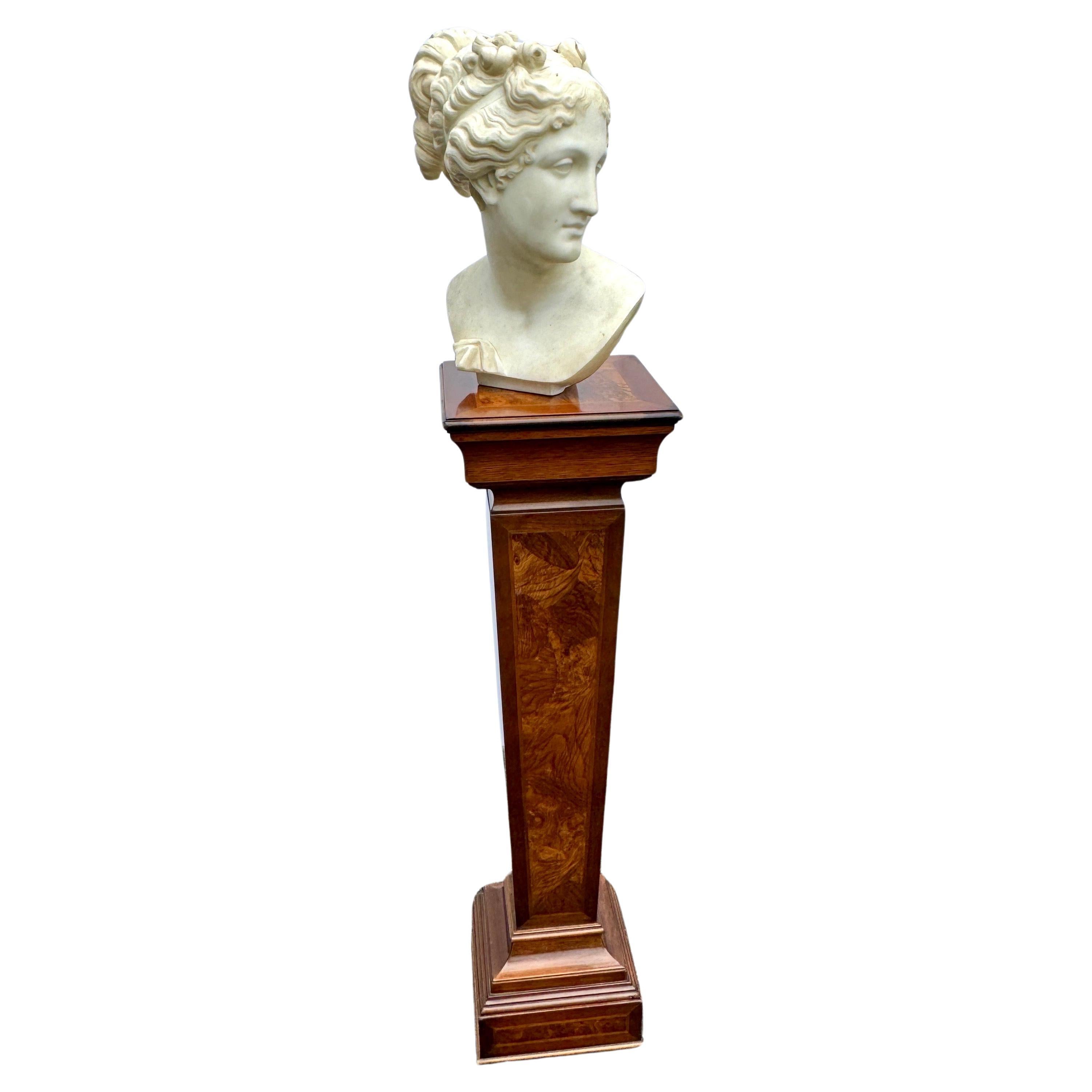 Impressive Italian Mid-Century Wood Pedestal or Plant Stand. This classic column style stand features wood on all sides. Certainly makes a wonderful addition to any home seeking a display piece in an entryway, library or living room setting. Marked