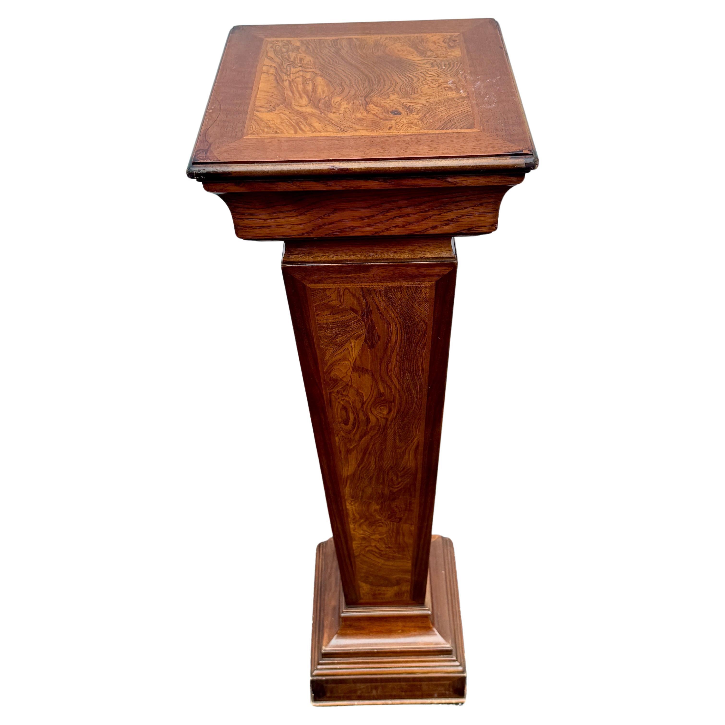 Classical Roman Italian Burl Wood Tapered Pedestal Stand For Sale