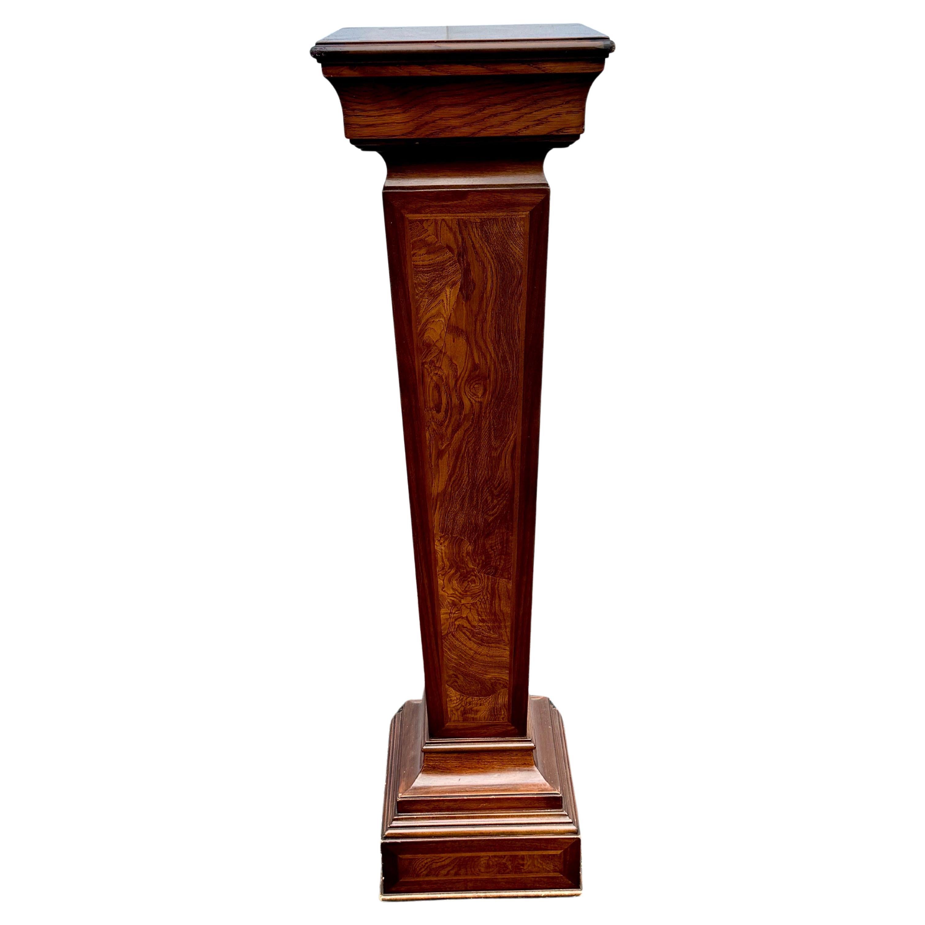 Hand-Crafted Italian Burl Wood Tapered Pedestal Stand For Sale