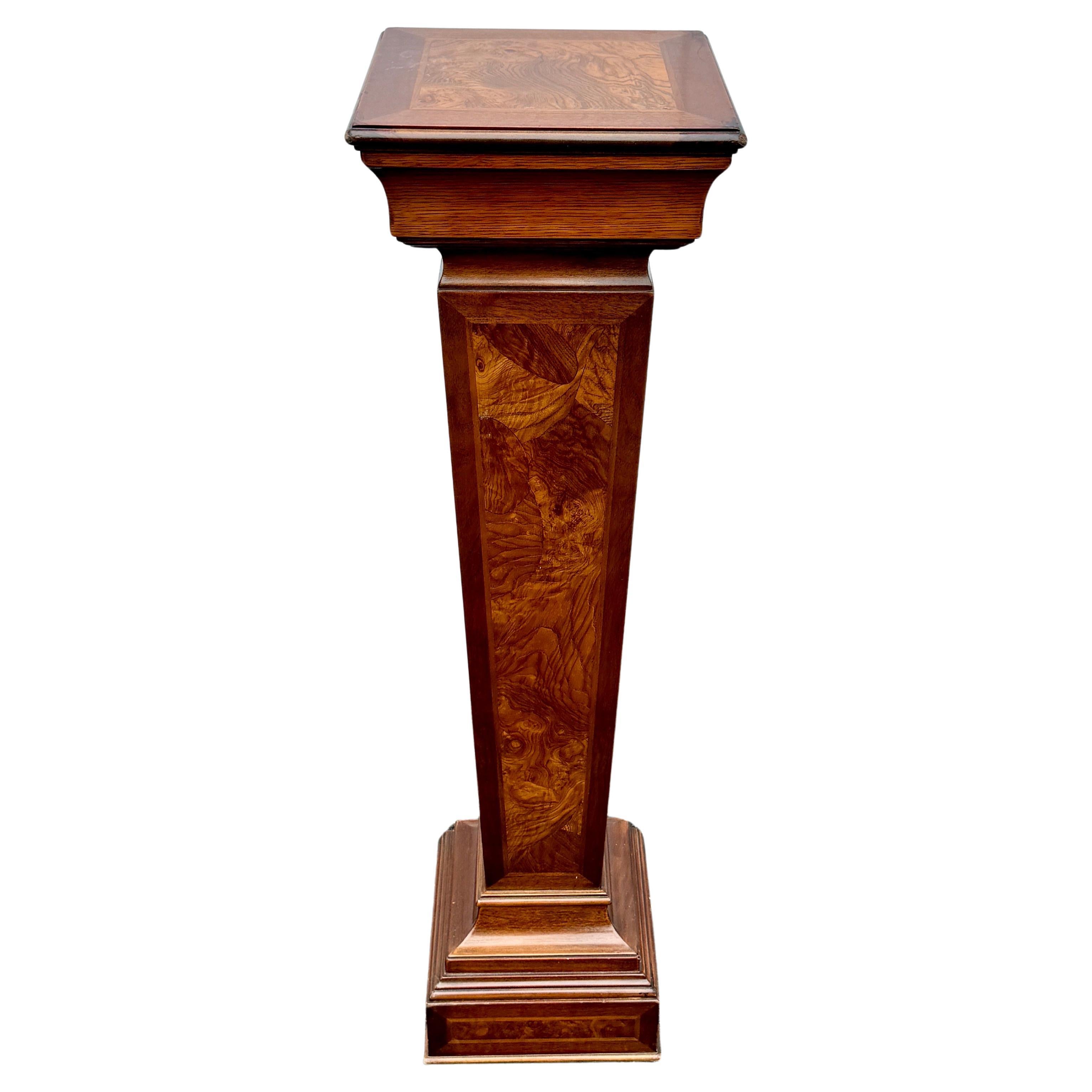 20th Century Italian Burl Wood Tapered Pedestal Stand For Sale