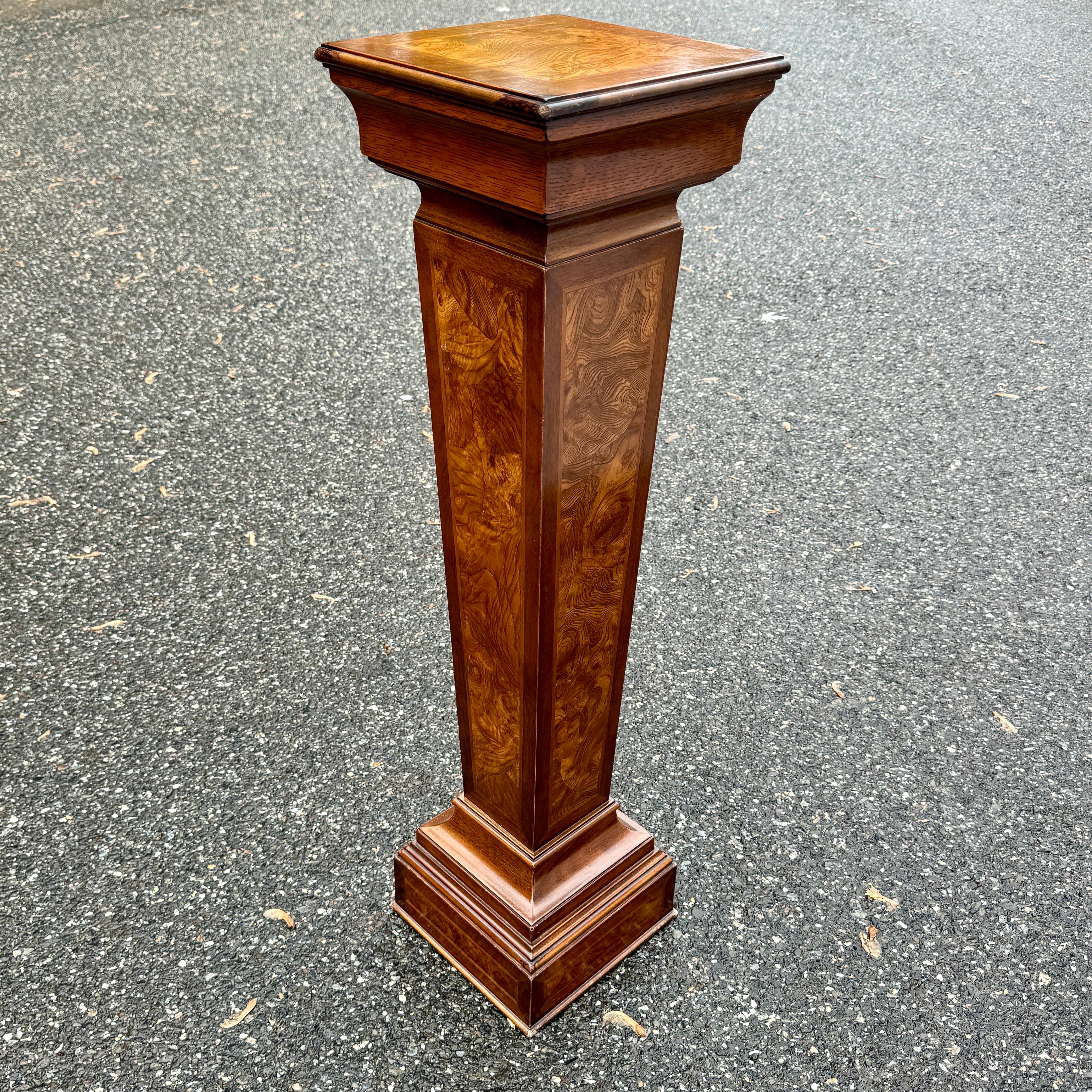 Italian Burl Wood Tapered Pedestal Stand For Sale 2