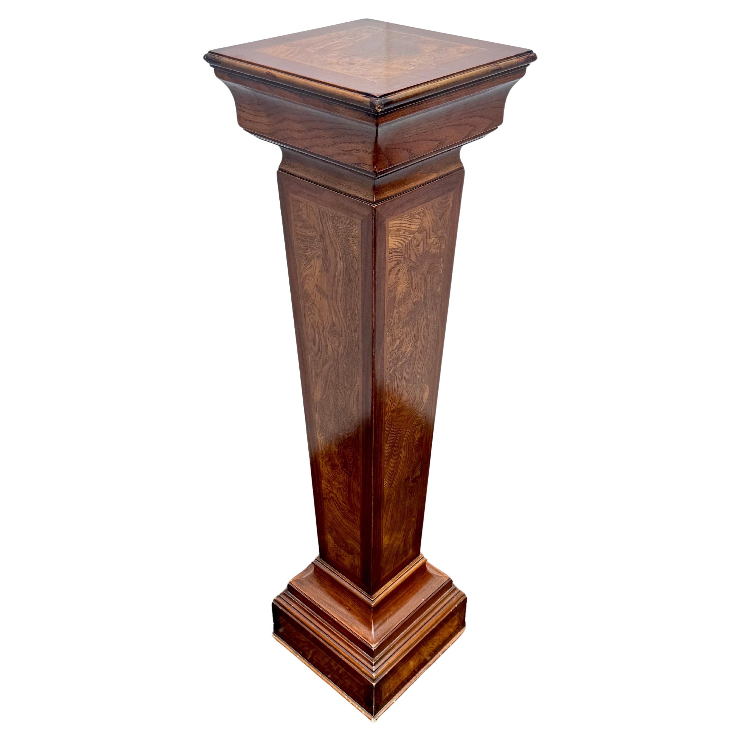 Italian Burl Wood Tapered Pedestal Stand For Sale