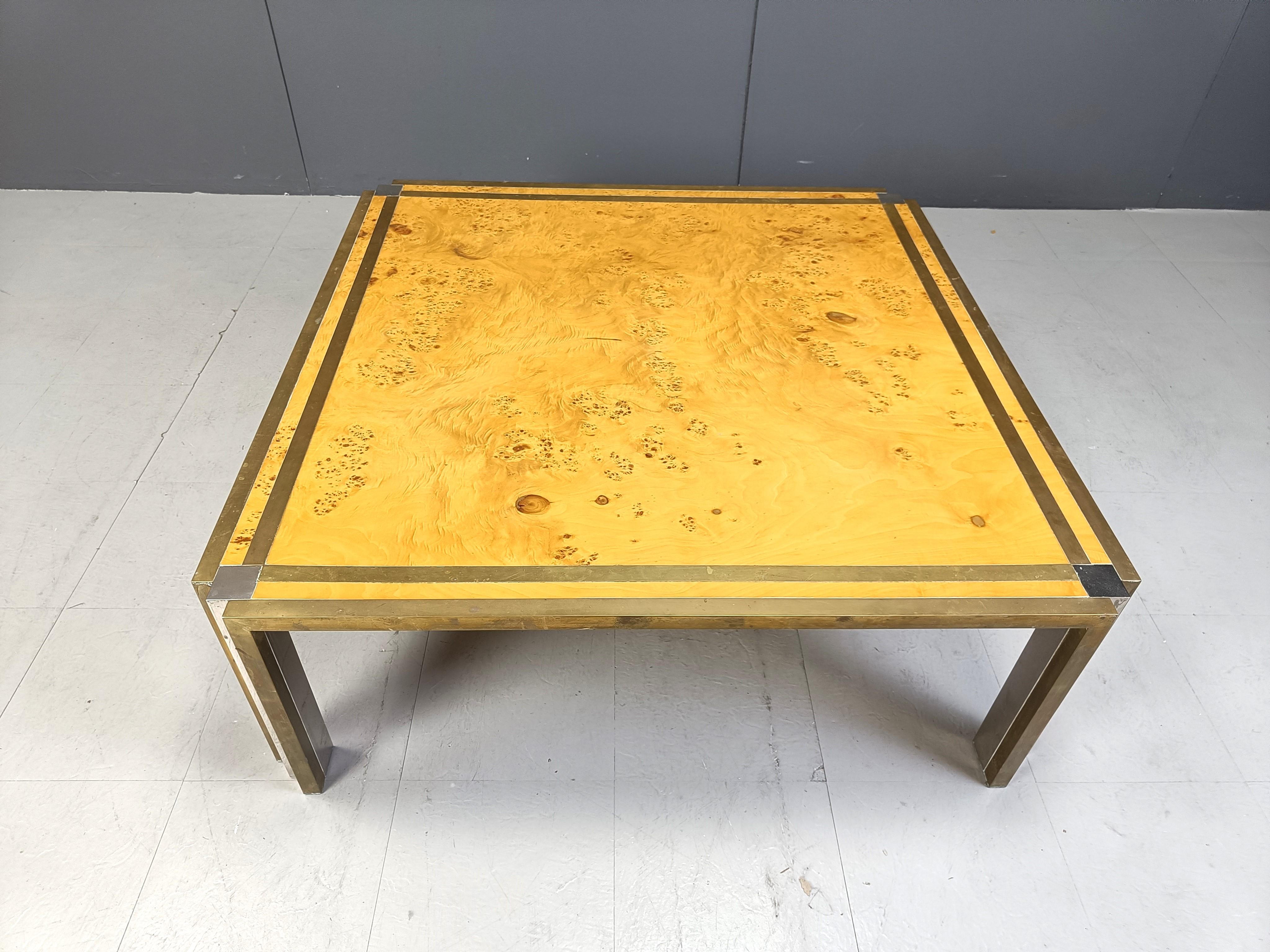 Hollywood Regency Italian burl wooden coffee table by Tommaso Barbi, 1970s