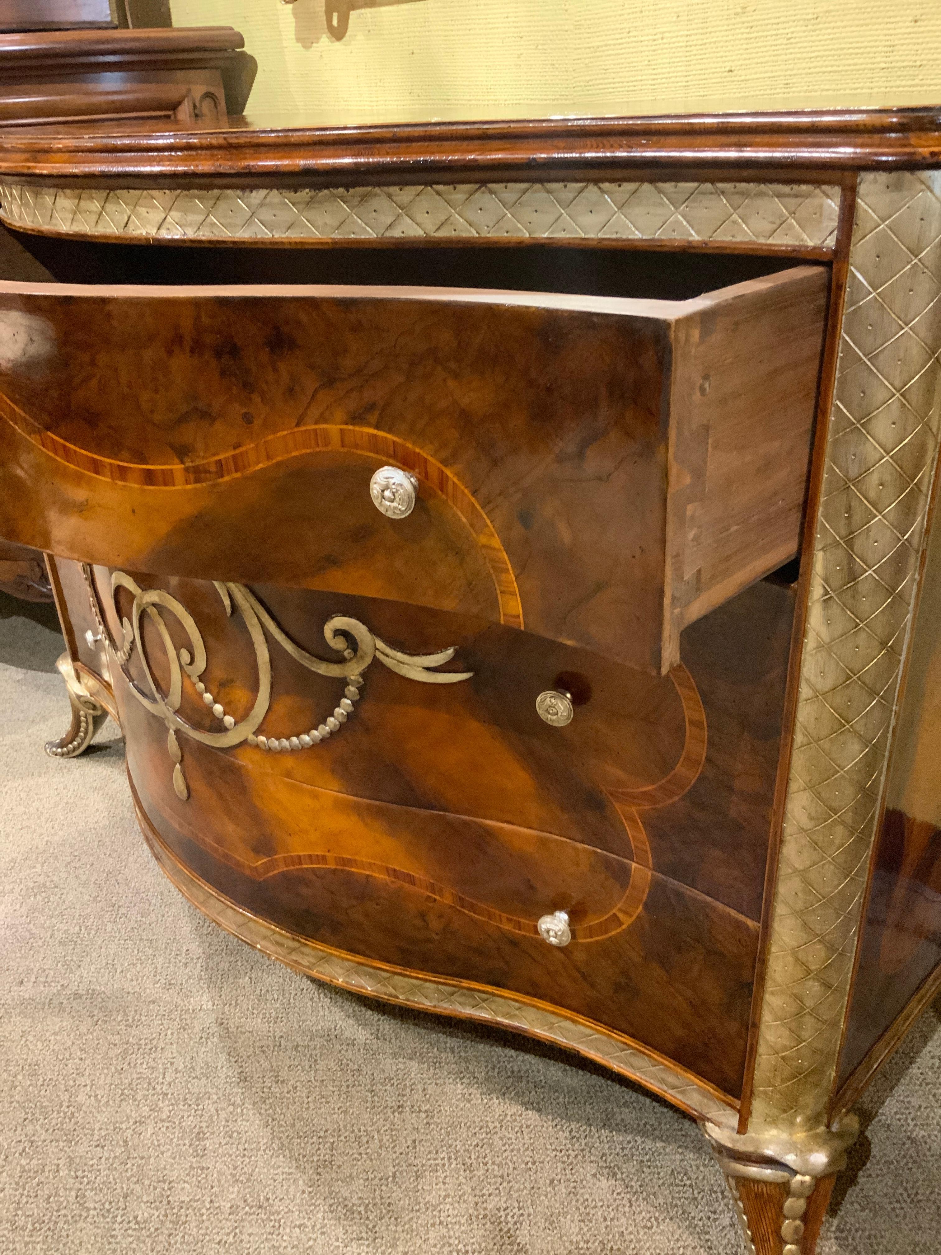 Italian Burled Walnut  Commode with silver accents, exceptional quality For Sale 5