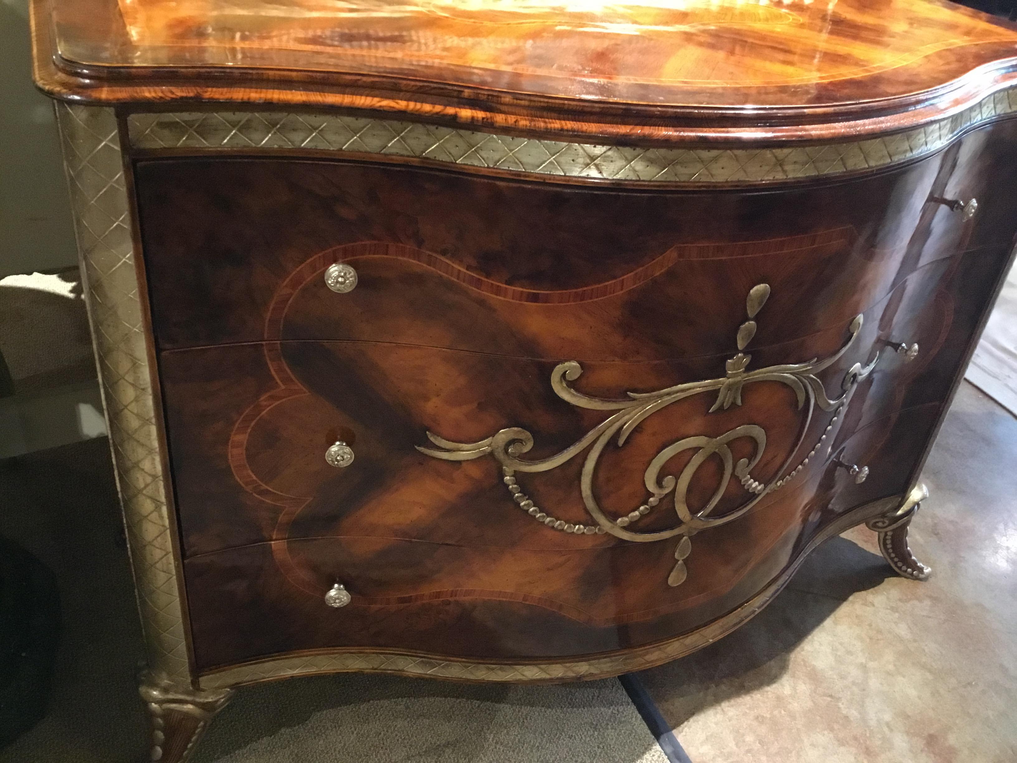 Italian Burled Walnut  Commode with silver accents, exceptional quality For Sale 2