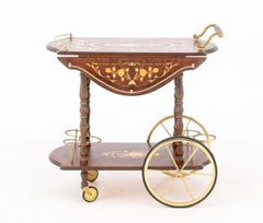 Italian Burlwood and Marquetry Drop Leaf Bar Cart