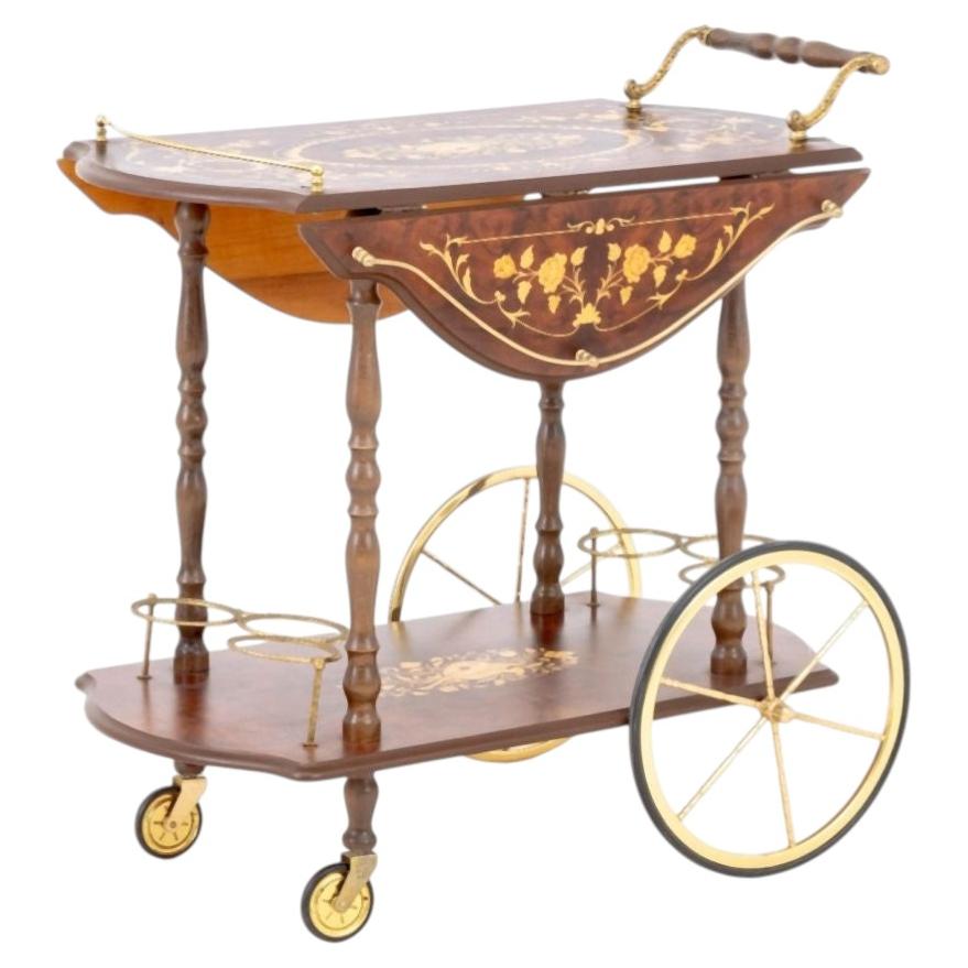 Italian Burlwood and Marquetry Drop Leaf Bar Cart