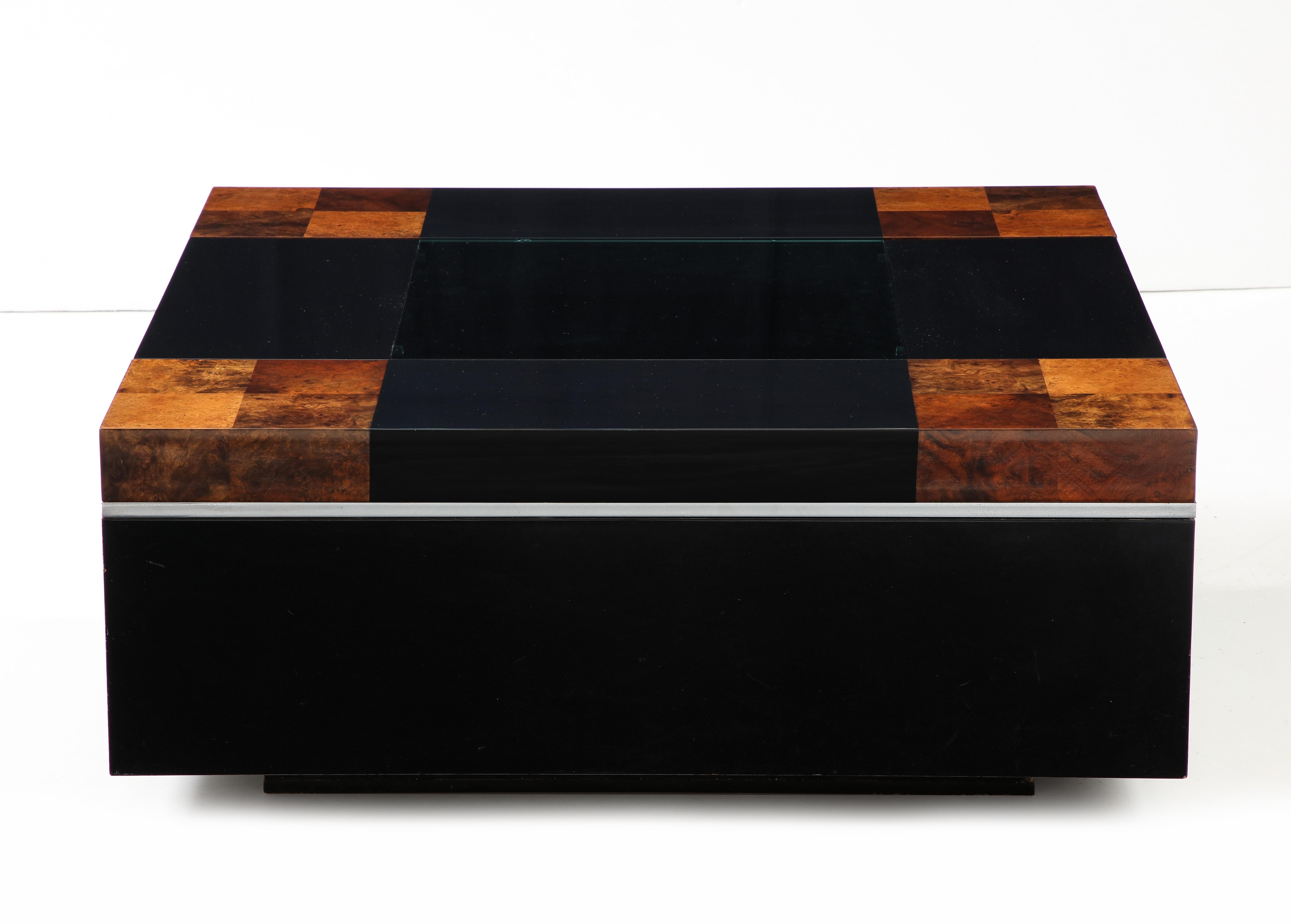 Willy Rizzo Lacquered, Smoked Glass Coffee Table, Italy, for Sabot, circa 1970 For Sale 4