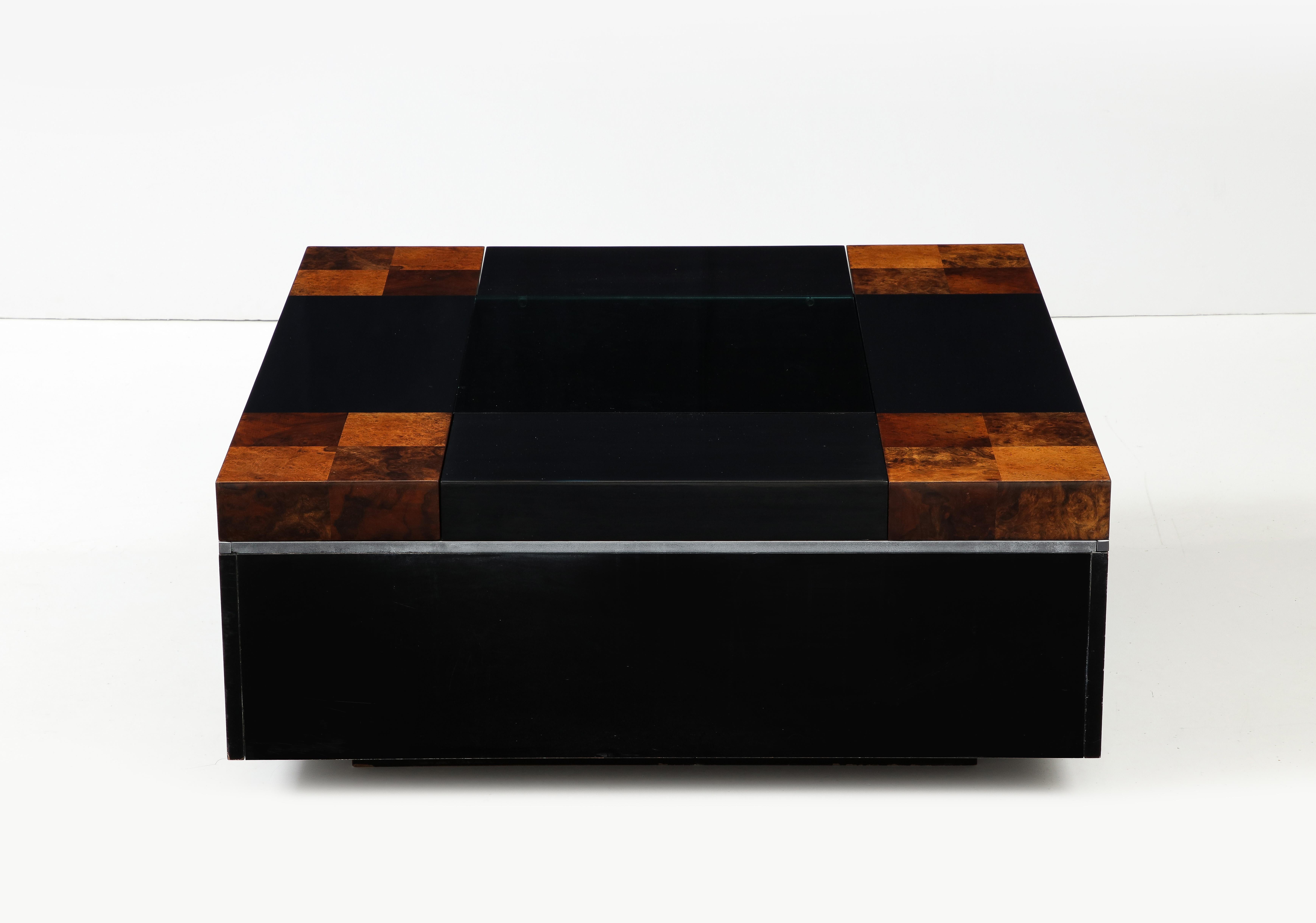 Mid-Century Modern Willy Rizzo Lacquered, Smoked Glass Coffee Table, Italy, for Sabot, circa 1970 For Sale