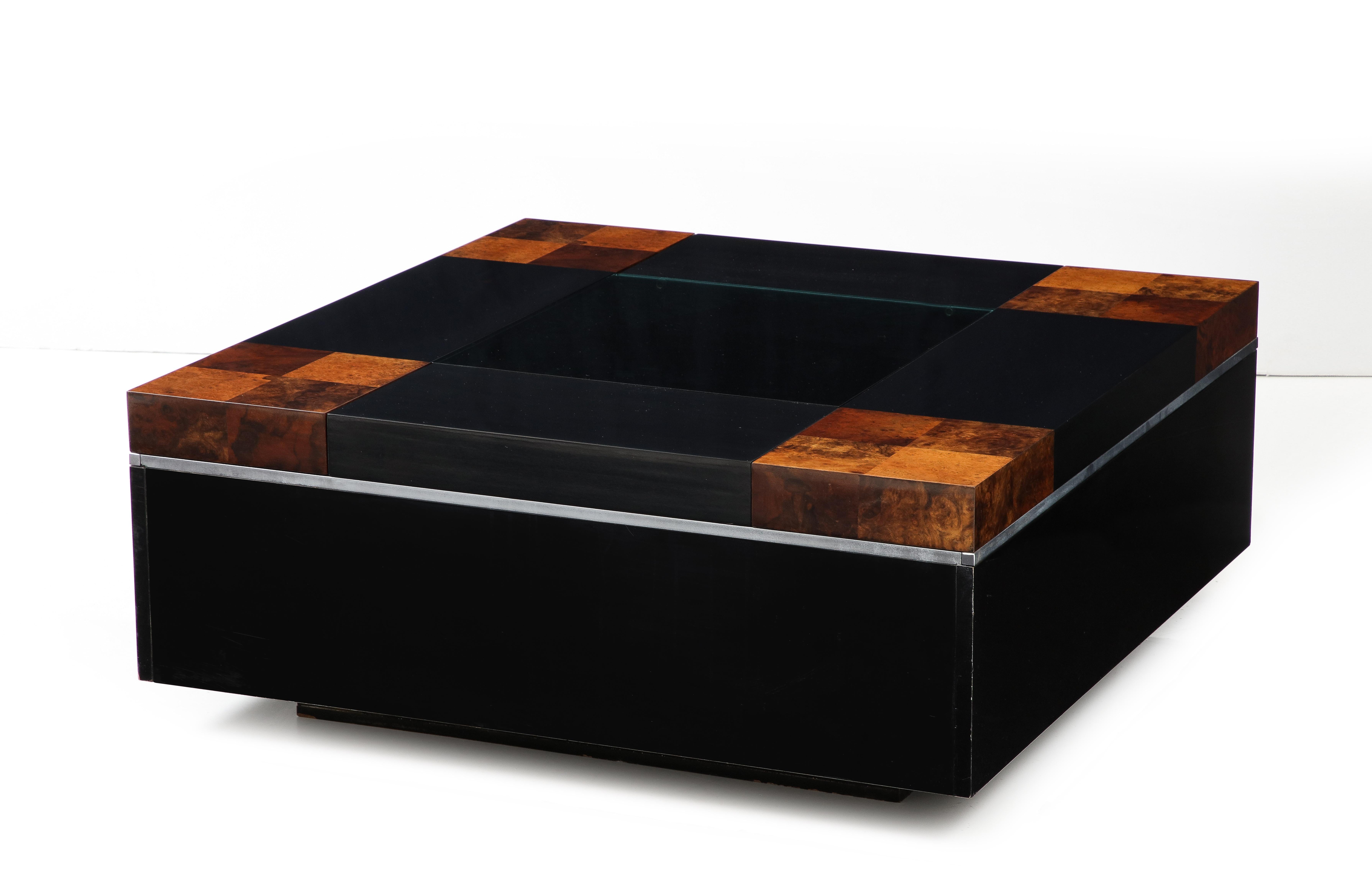 Willy Rizzo Lacquered, Smoked Glass Coffee Table, Italy, for Sabot, circa 1970 For Sale 2