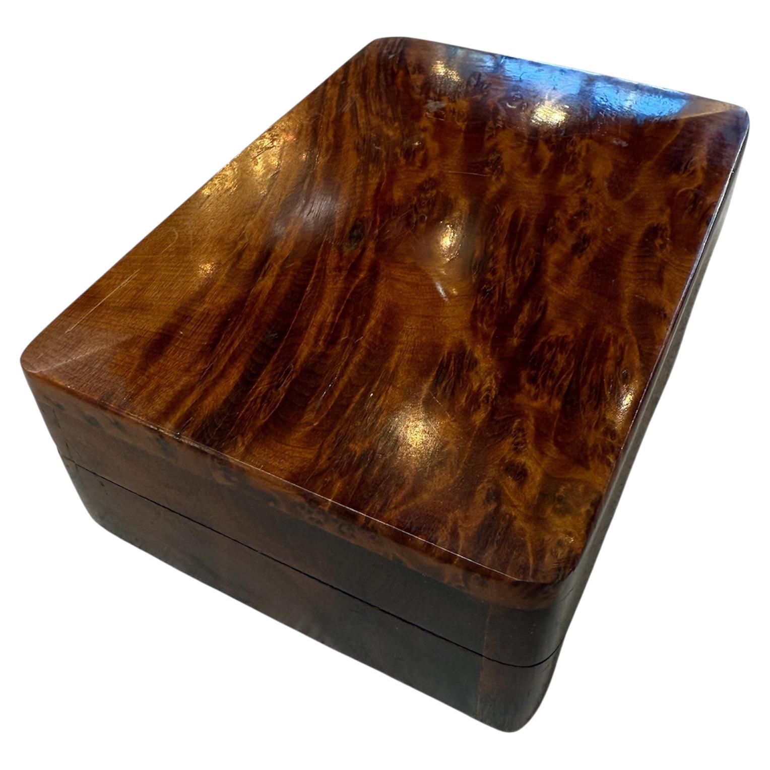 Italian Burlwood Box with Red Felt Interior, 1970s For Sale