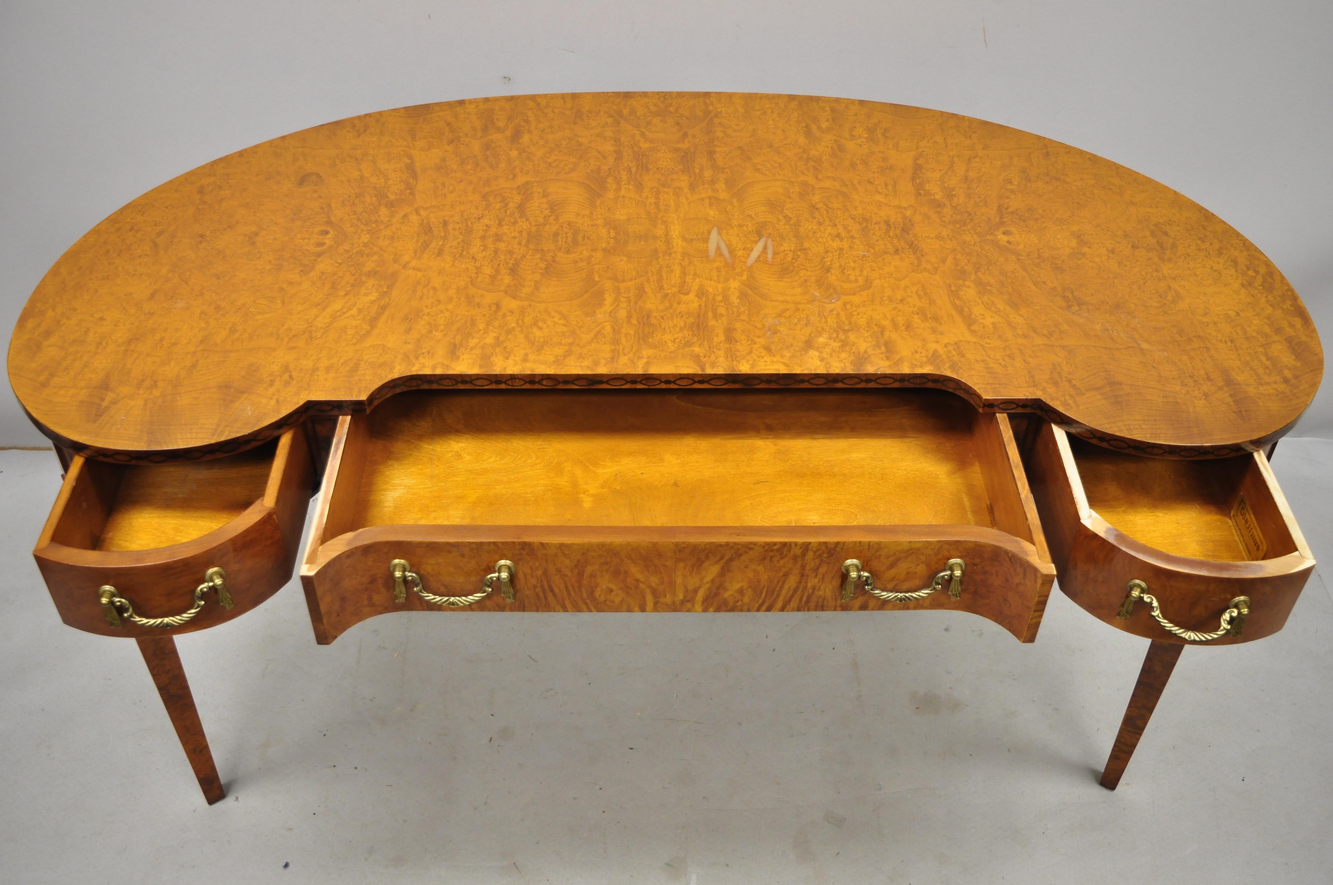 20th Century Italian Burlwood Demilune Adams Style Writing Desk Vanity by Giemme