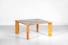 Italian Burlwood Dining Table Willy Rizzo Style 1970s Vintage Glass