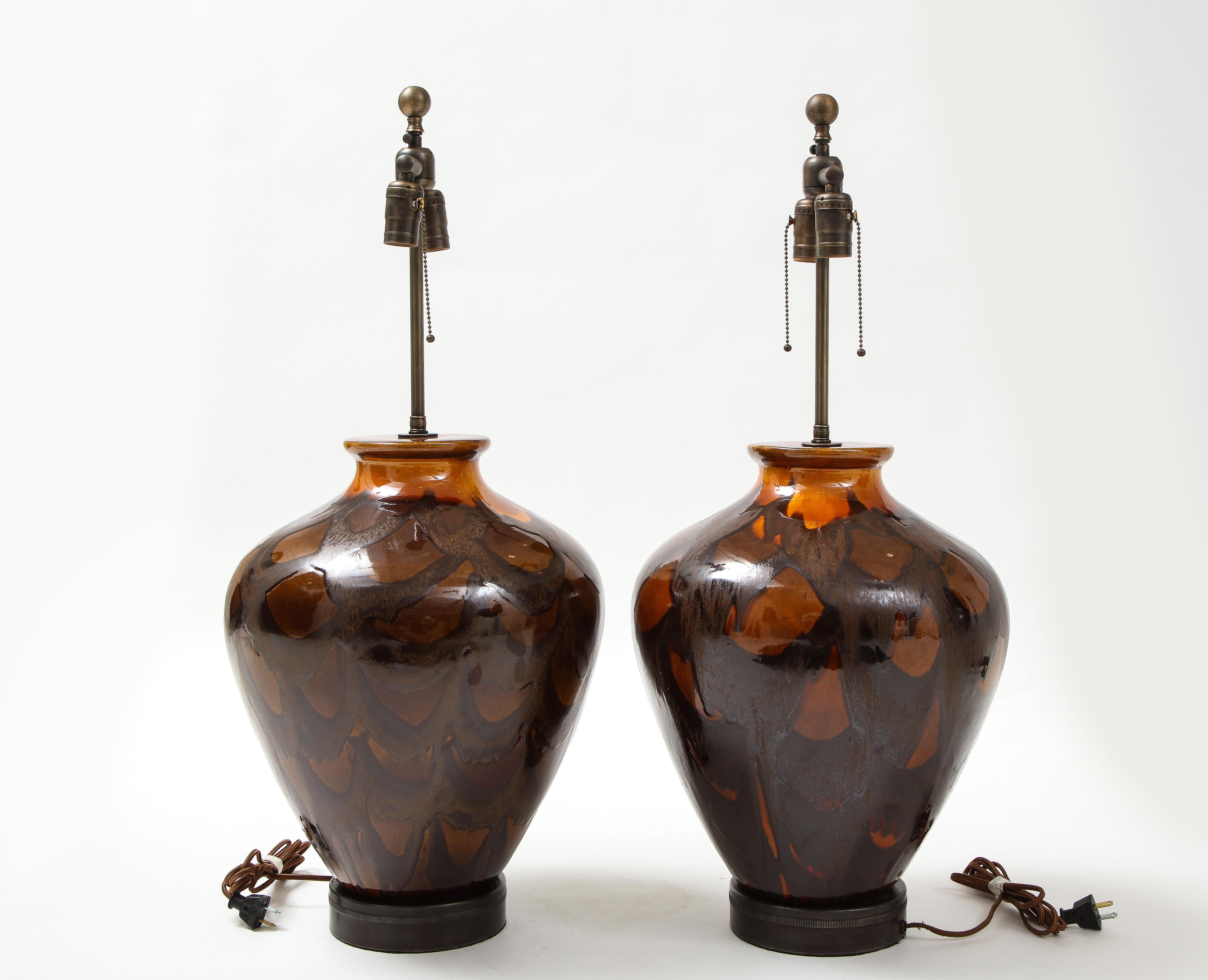 Mid-Century Modern Lampes italiennes en céramique orange brûlé en vente