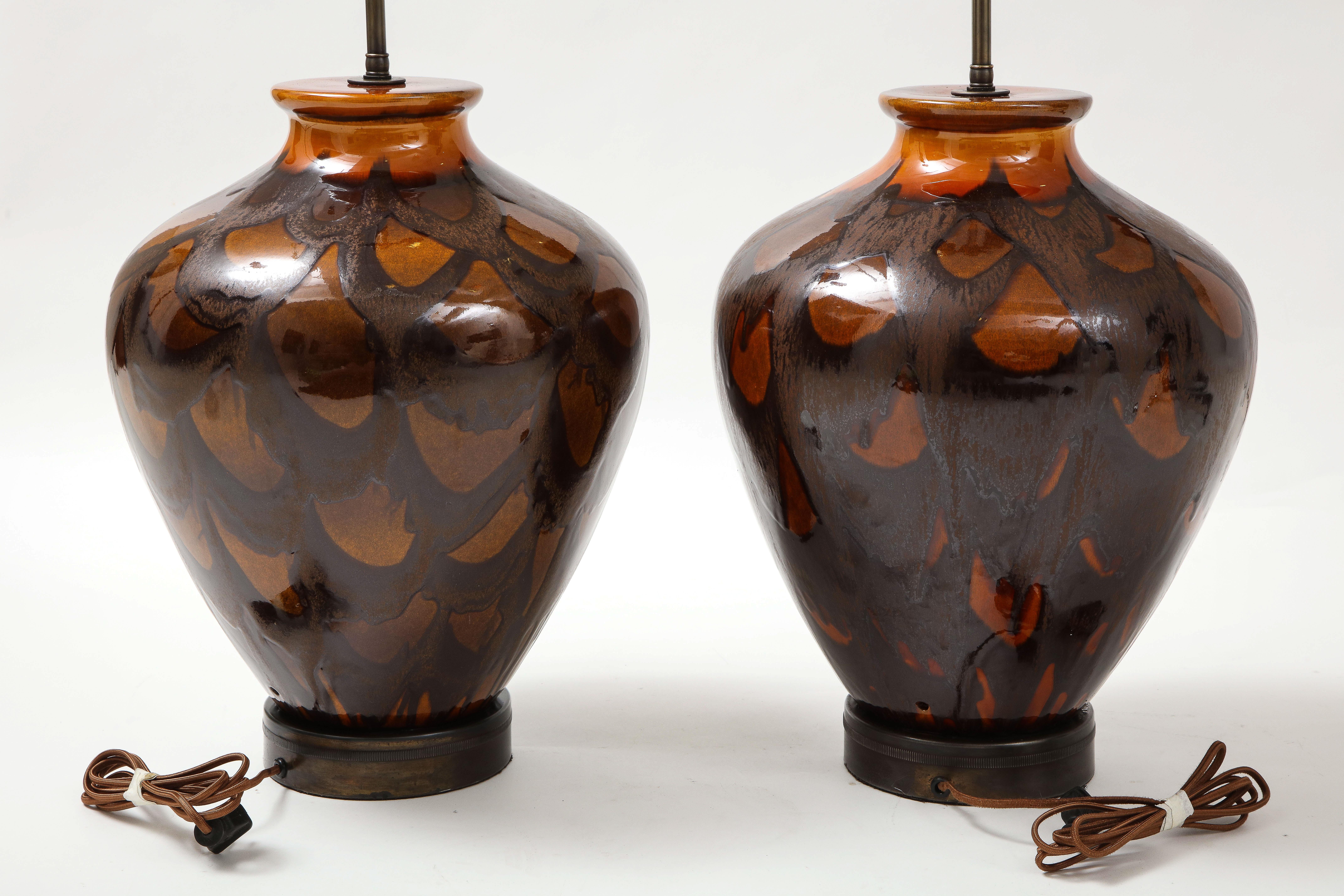 Italian Burnt Orange Ceramic Lamps In Good Condition For Sale In New York, NY