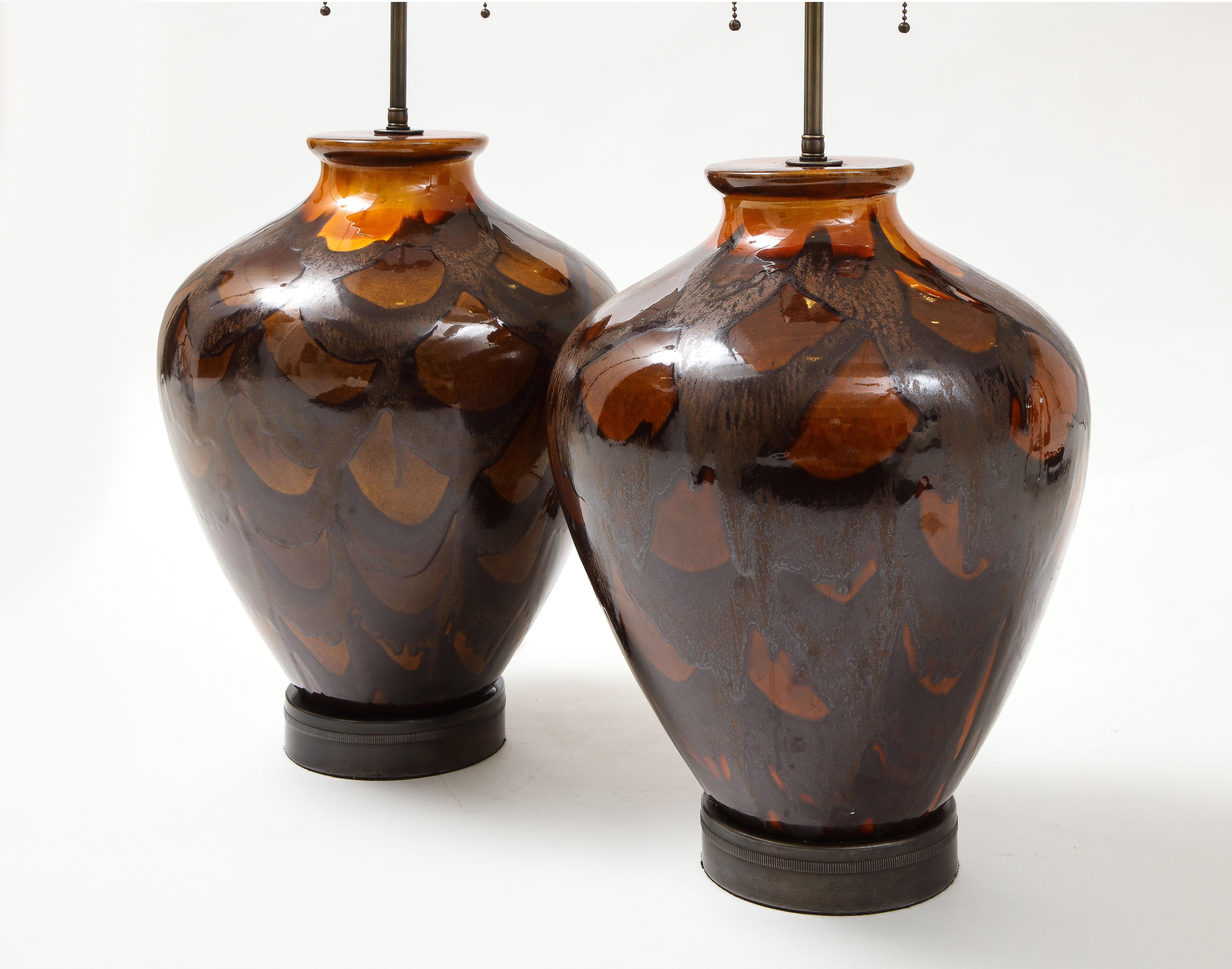 20ième siècle Lampes italiennes en céramique orange brûlé en vente