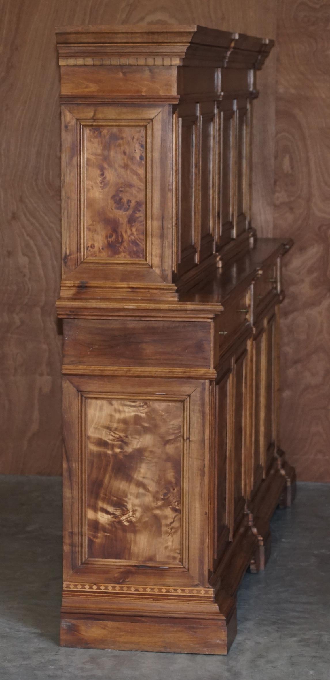 Italian Burr Pippy Oak Panelled Large Geometric Marquetry Housekeepers Cupboard For Sale 11