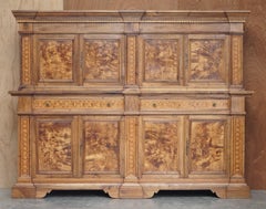 Italian Burr Pippy Oak Panelled Large Geometric Marquetry Housekeepers Cupboard