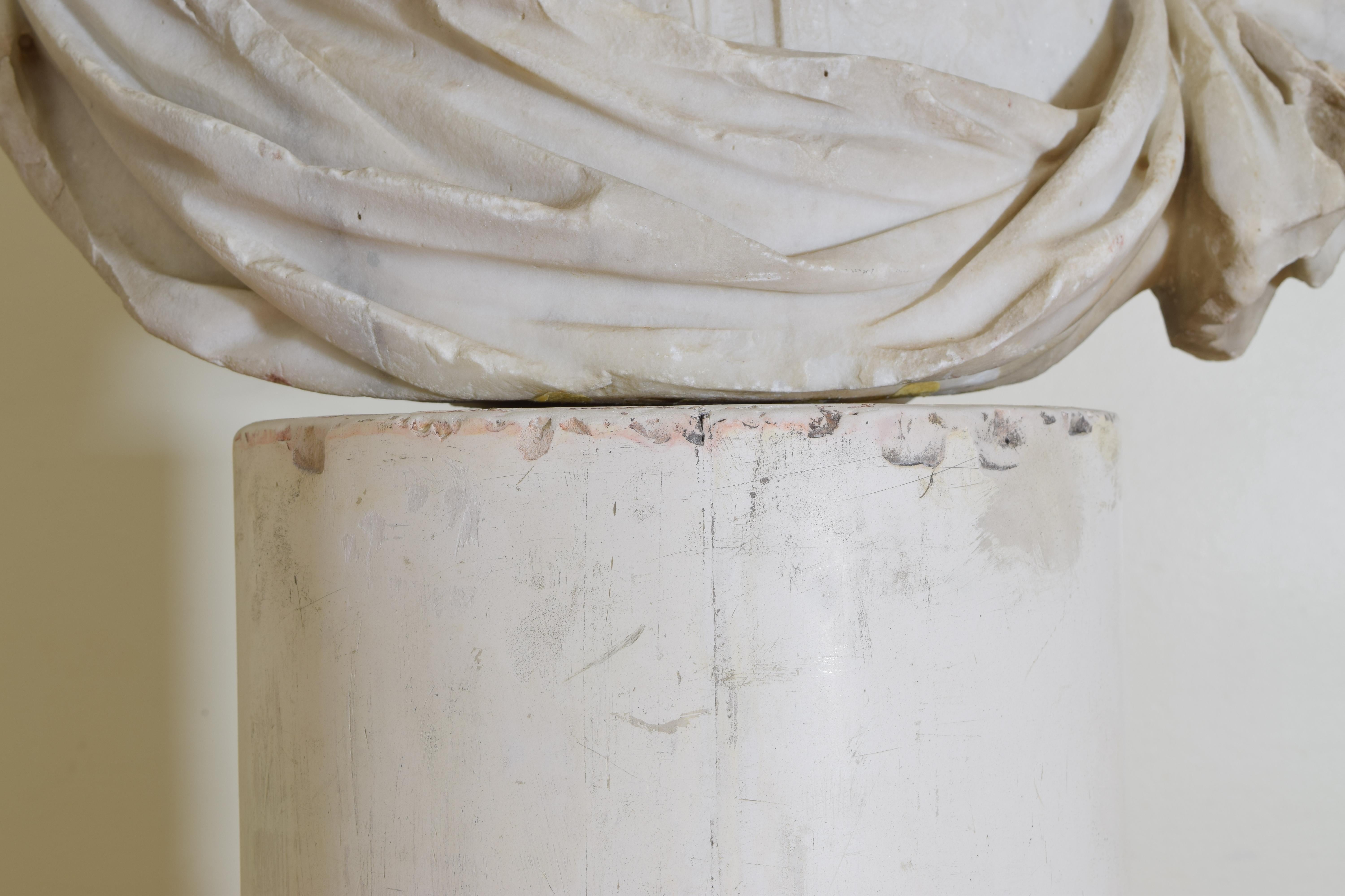 Italian Bust in Statuary Marble on Later Plaster Pedestal, 18th-19th Century For Sale 6