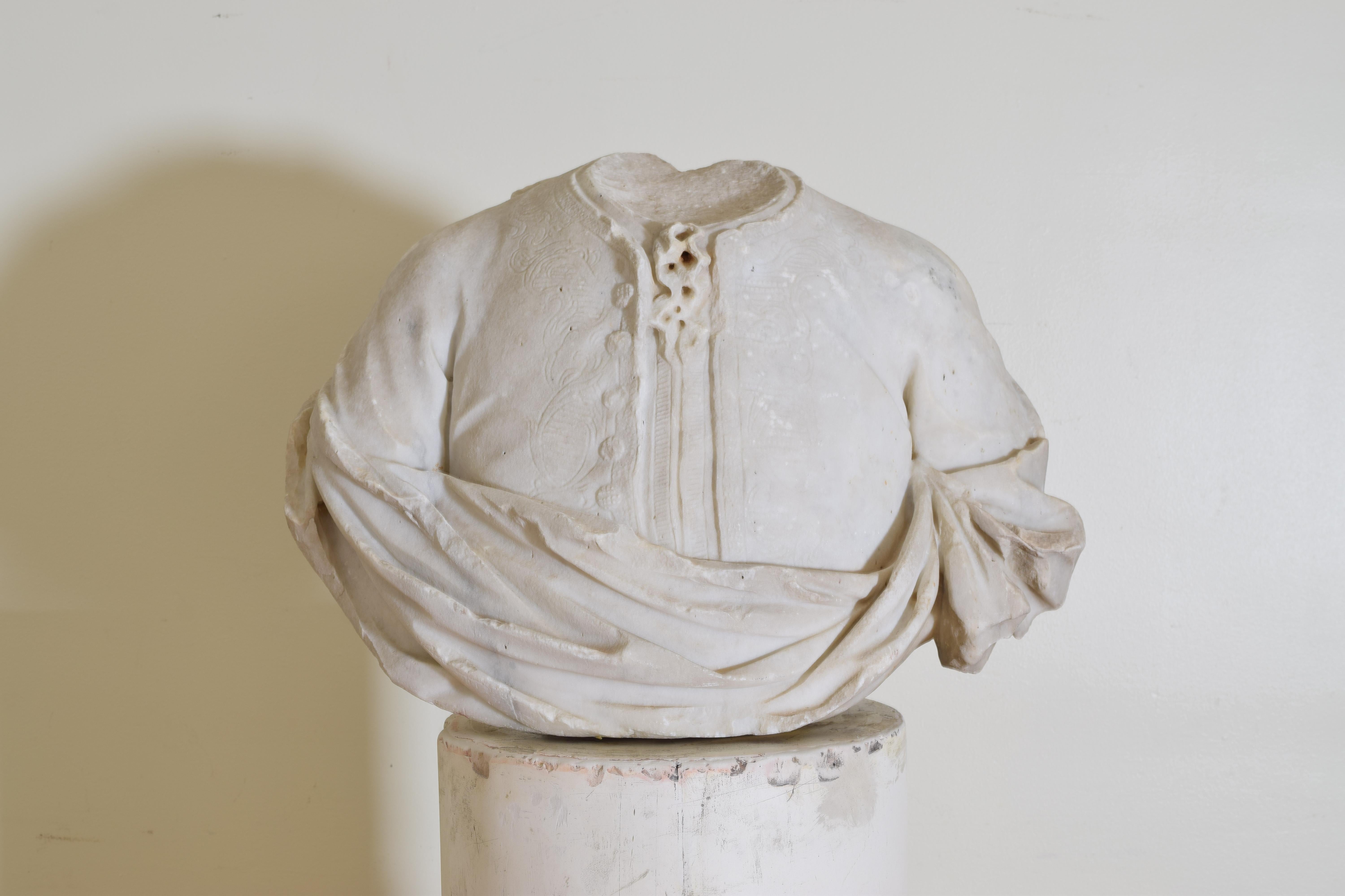Louis XV Italian Bust in Statuary Marble on Later Plaster Pedestal, 18th-19th Century For Sale