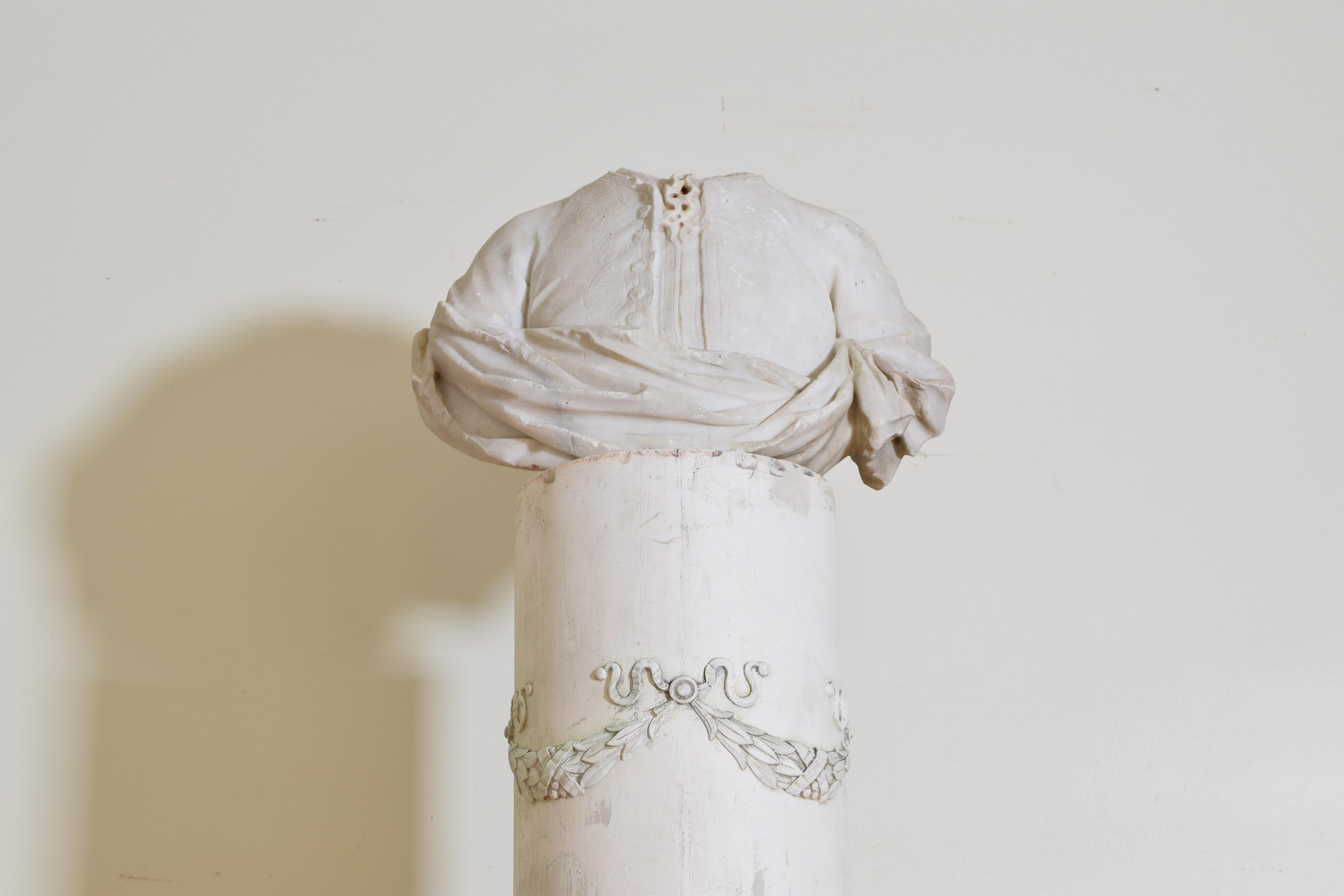 Italian Bust in Statuary Marble on Later Plaster Pedestal, 18th-19th Century In Good Condition For Sale In Atlanta, GA