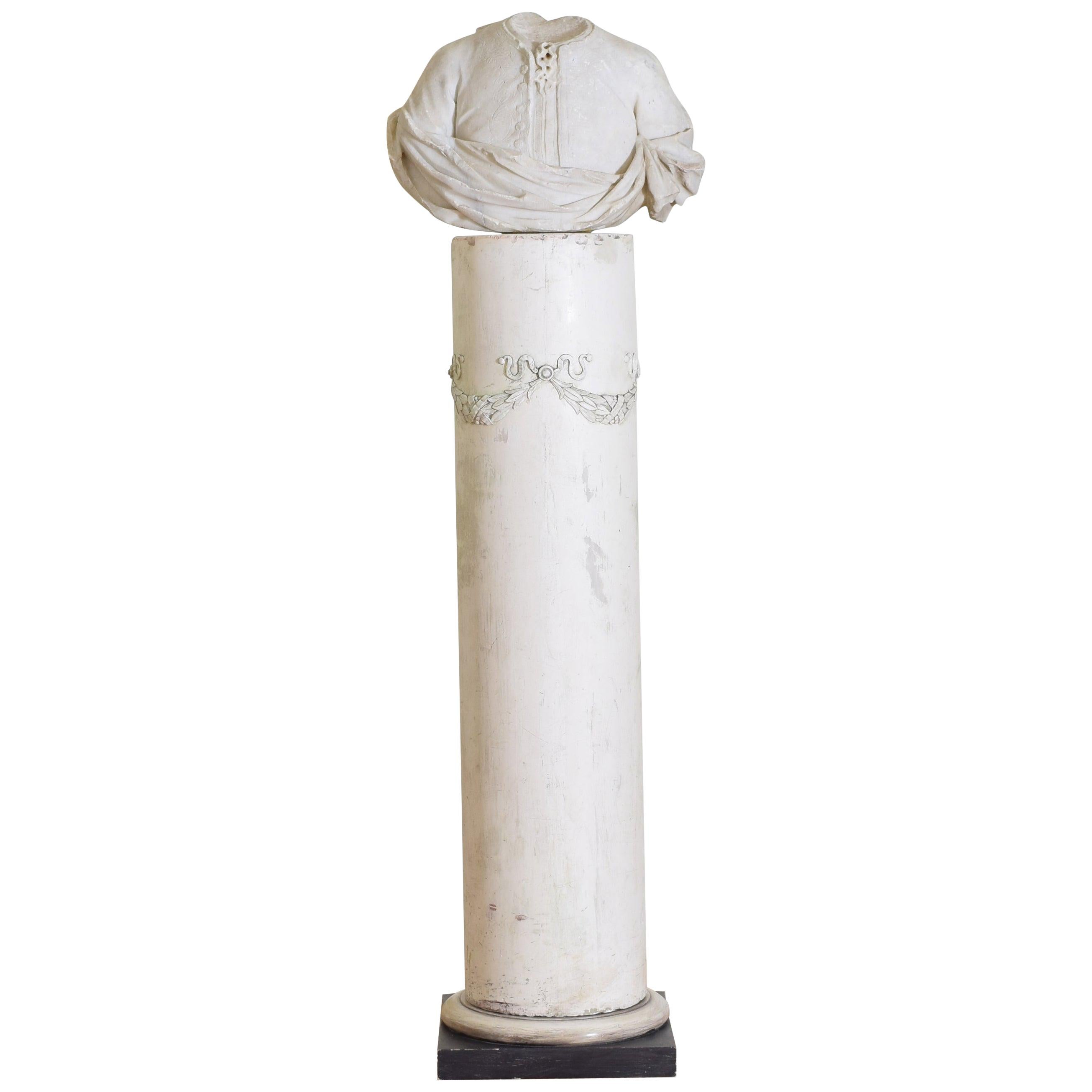 Italian Bust in Statuary Marble on Later Plaster Pedestal, 18th-19th Century