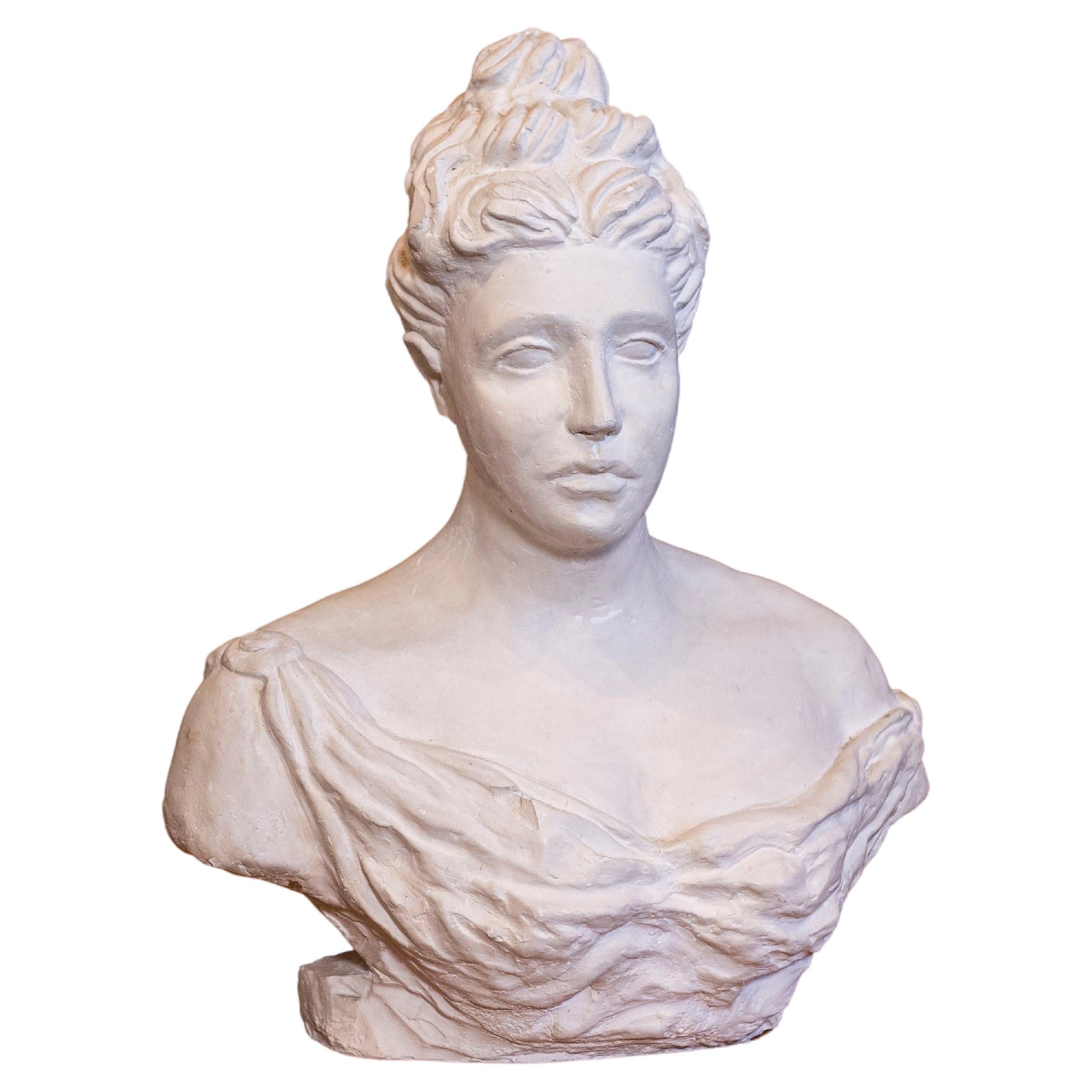 Italian Bust of a Woman Wearing a Creased Dress with Fibula, 20th Century