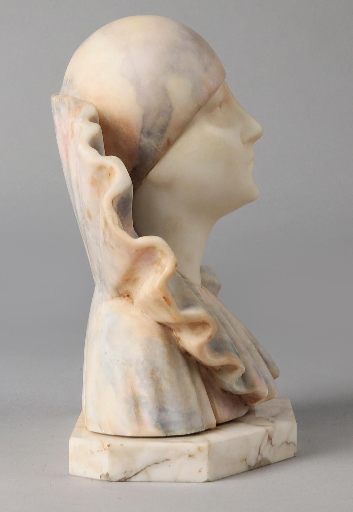Italian Bust Pierrot Clown Alabaster Marble Statue by a. Gentili 1