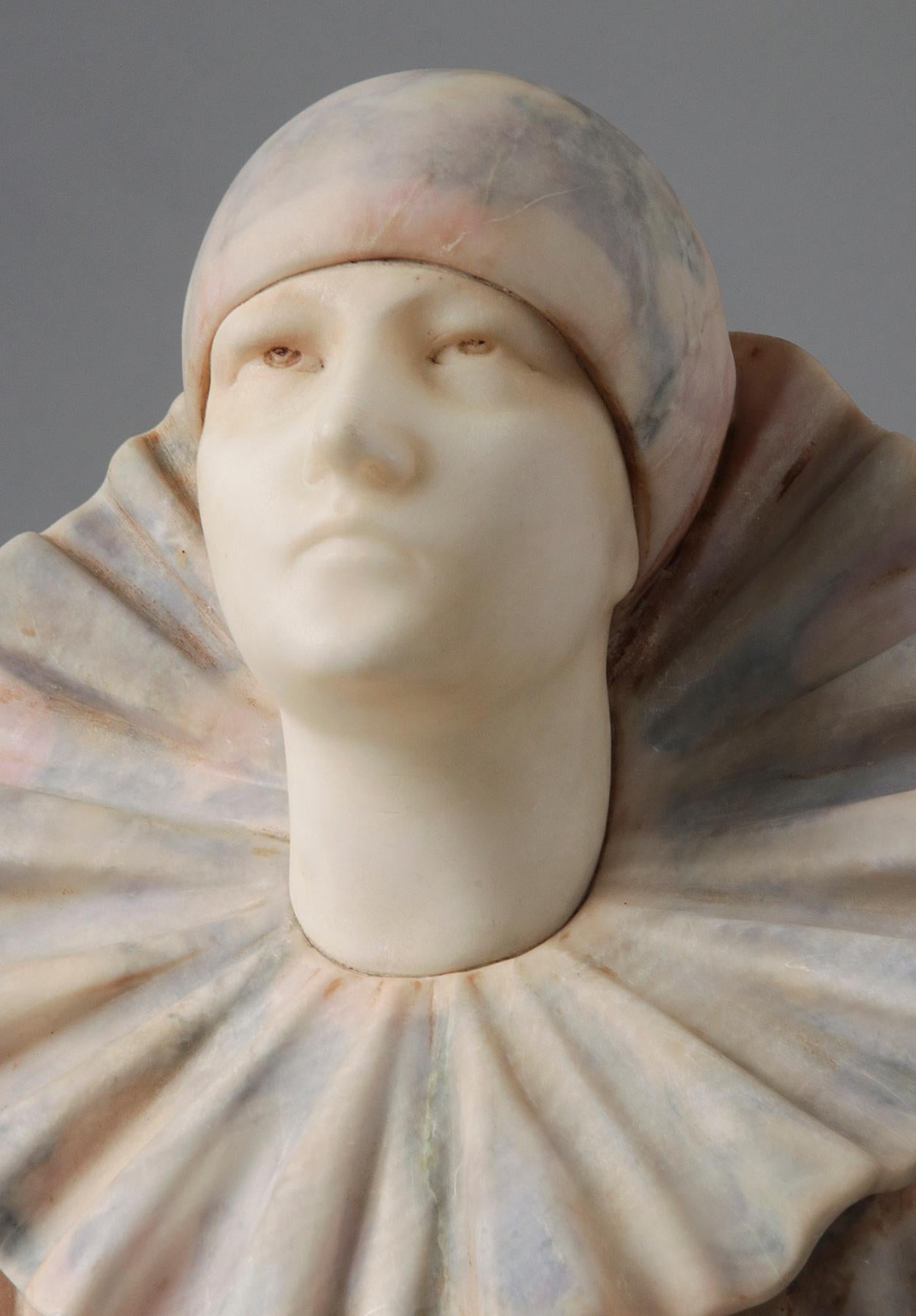 Buste italien Pierrot Clown Statue en marbre albâtre par un. Gentili 4