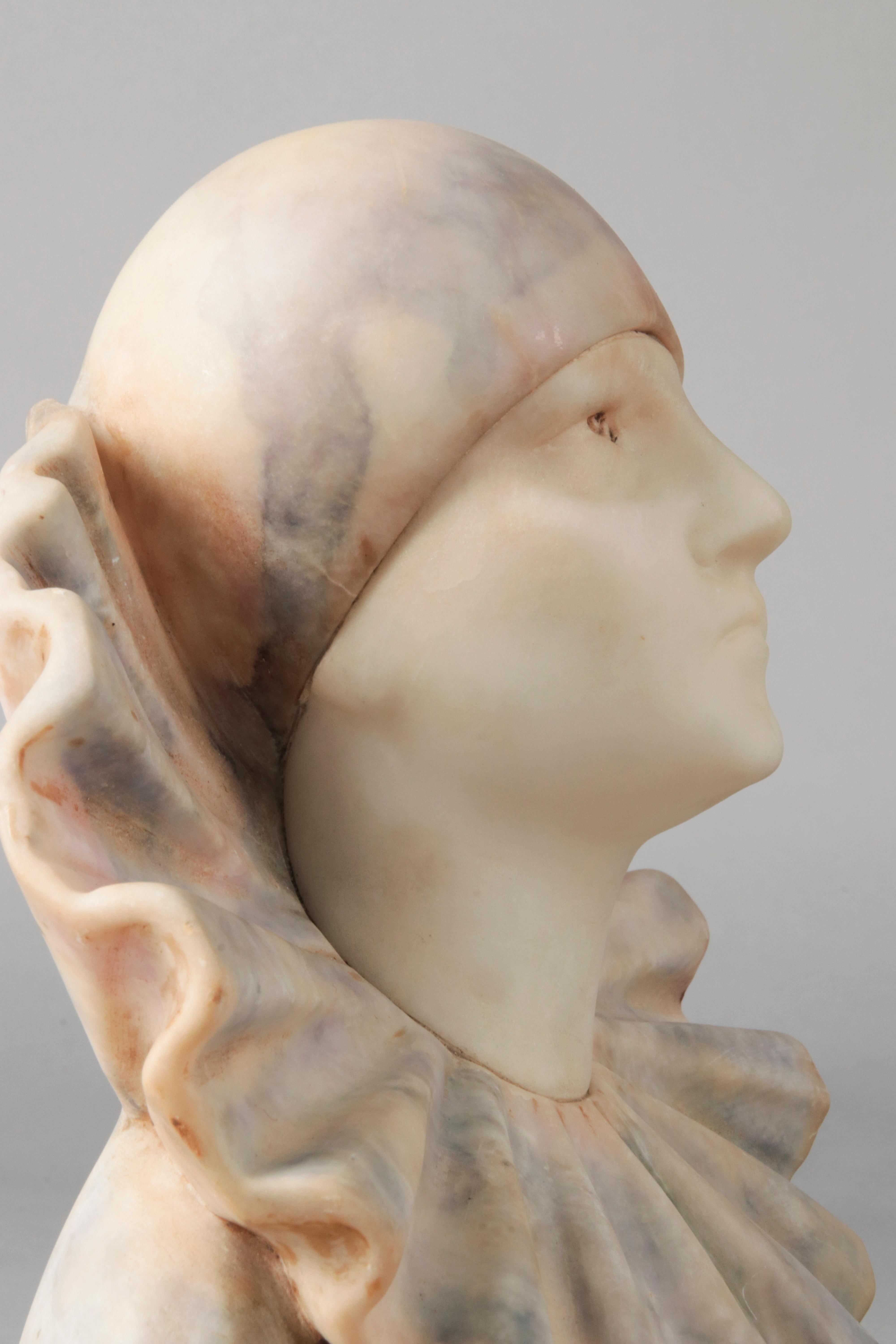 Buste italien Pierrot Clown Statue en marbre albâtre par un. Gentili 10