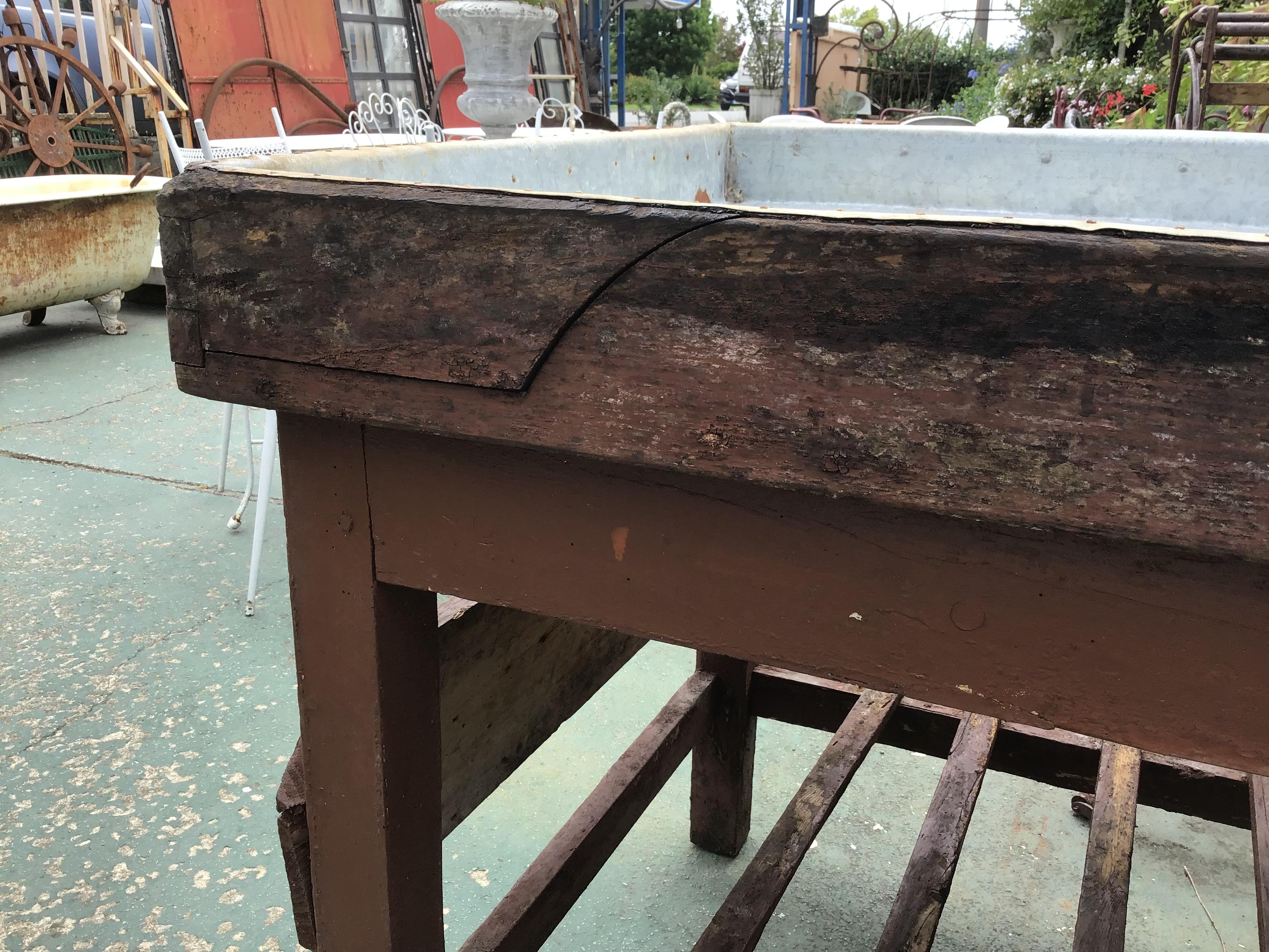Italian Butcher Counter with Zinc Top and Wood Base from 1950s For Sale 6