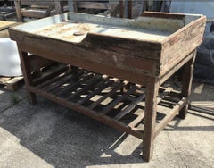 Italian Butcher Counter with Zinc Top and Wood Base from 1950s