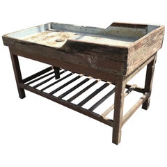 Vintage Italian Butcher Counter with Zinc Top and Wood Base from 1950s