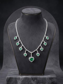 Italian by Repossi 9.0 Ct Emerald 18.10 Ct Diamond Certified Necklace