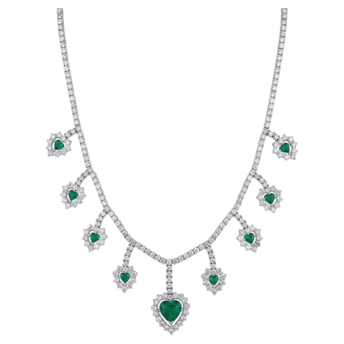 Pre-owned Repossi Italian By 9.0 Ct Emerald 18.10 Ct Diamond Certified Necklace In Green