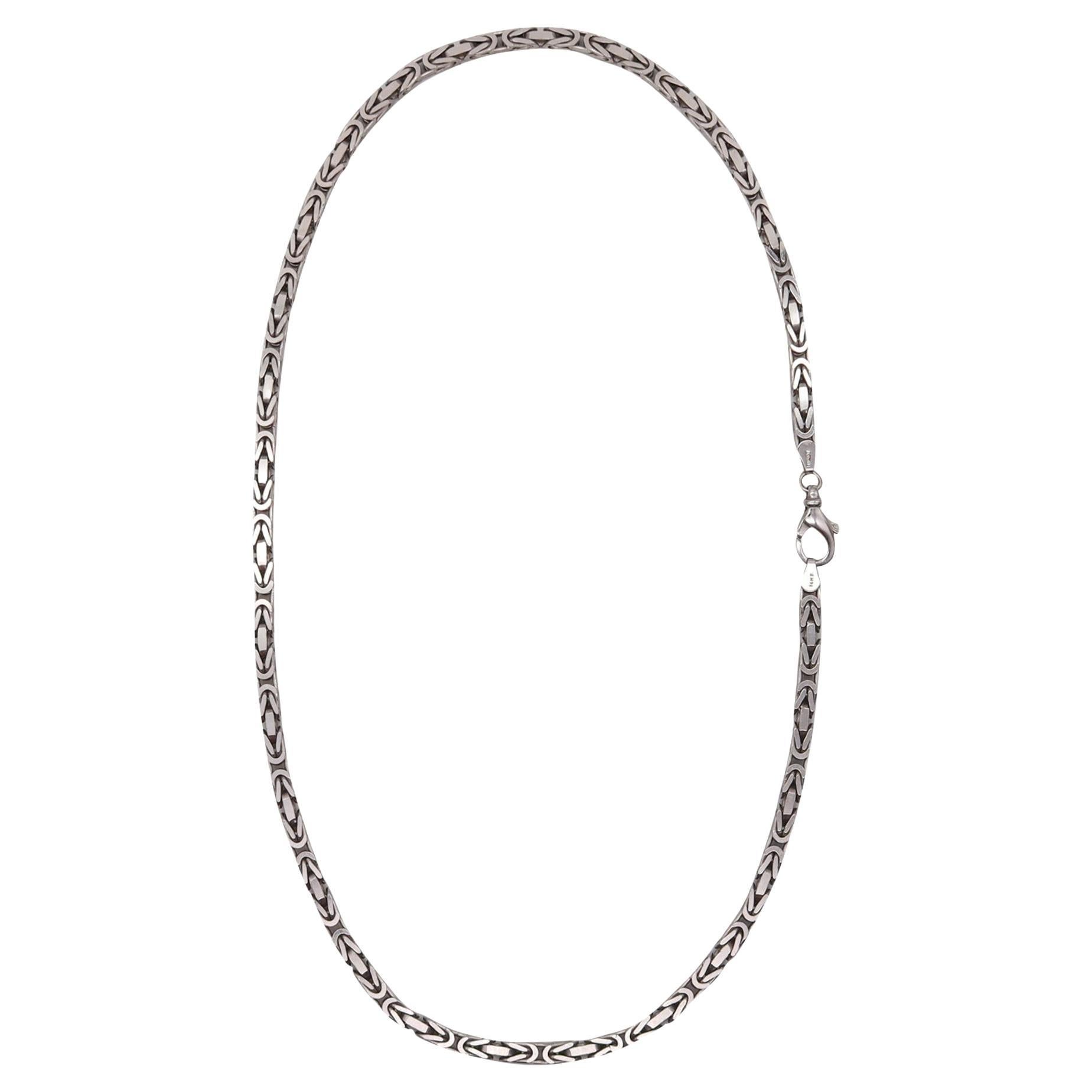 Italian Byzantine Links Bold Chain Necklace In Solid 14Kt White Gold For Sale