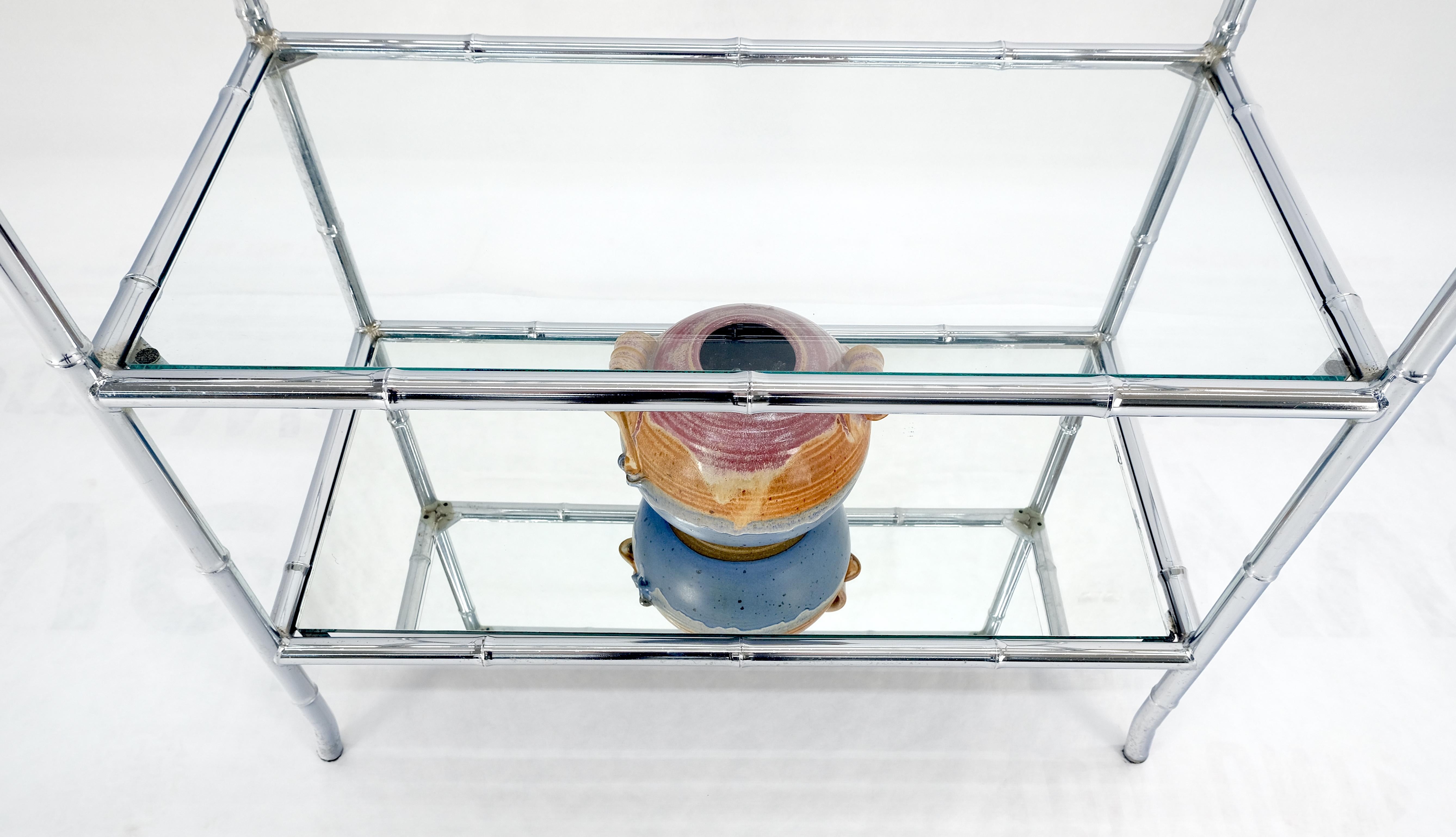 Verre Italian c1970s Faux Bamboo 6 Etagères en verre Chrome Etagere Bookcase MINT en vente