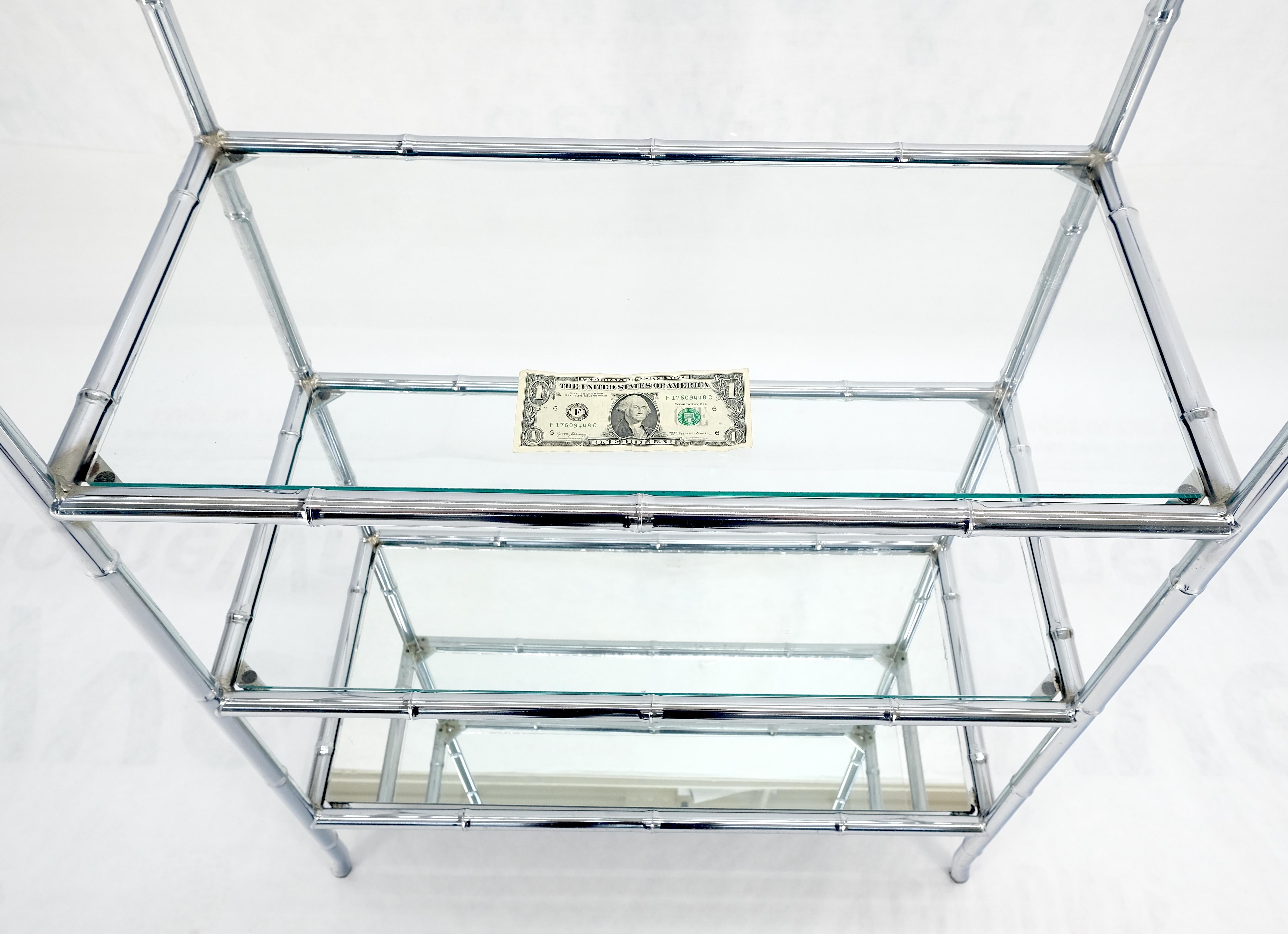 Italian c1970s Faux Bamboo 6 Etagères en verre Chrome Etagere Bookcase MINT en vente 1