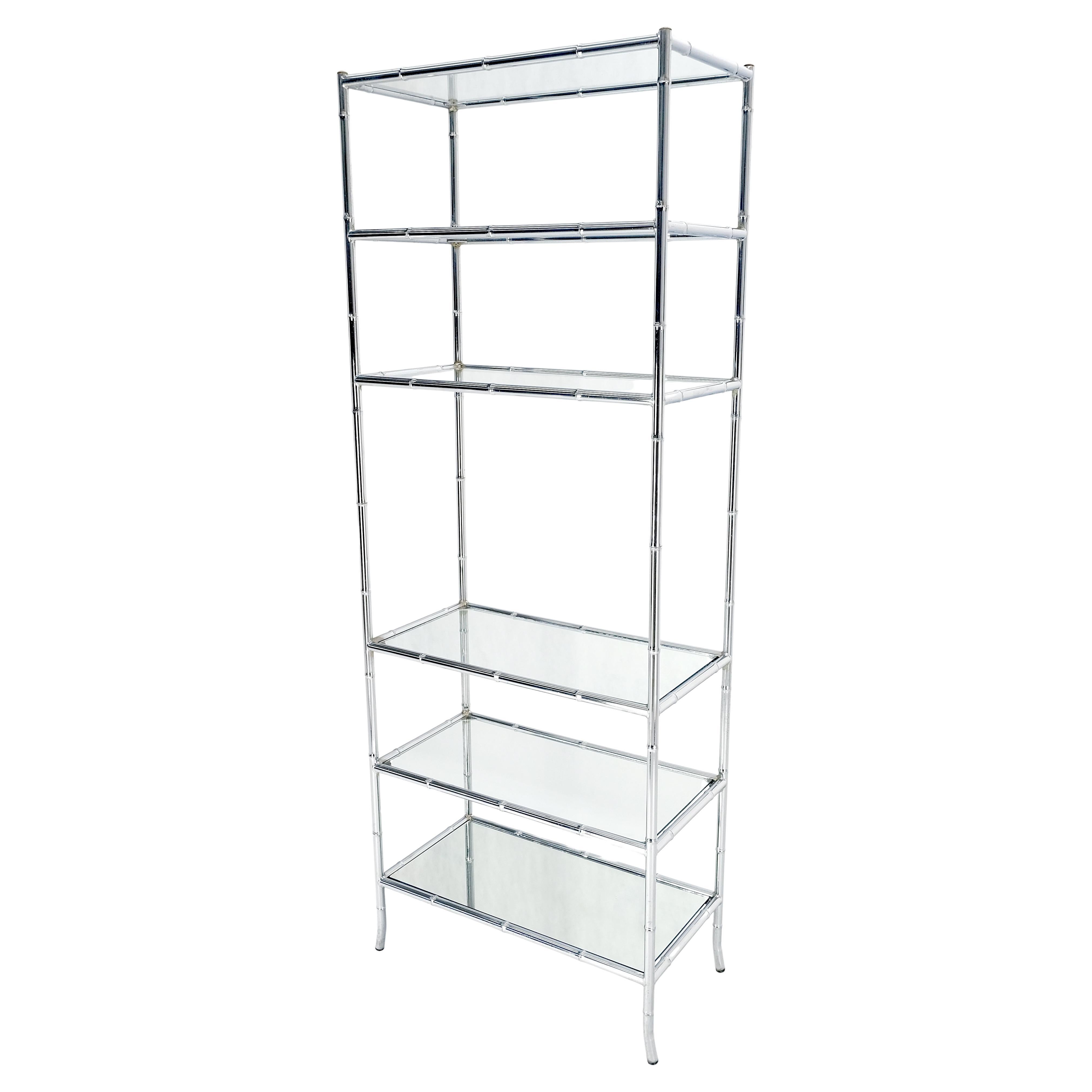 Librería Etagere Italiana c1970s Faux Bambú 6 Estantes Cromados MINT