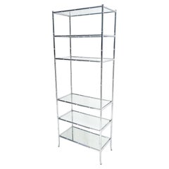 Italian c1970s Faux Bamboo 6 Etagères en verre Chrome Etagere Bookcase MINT
