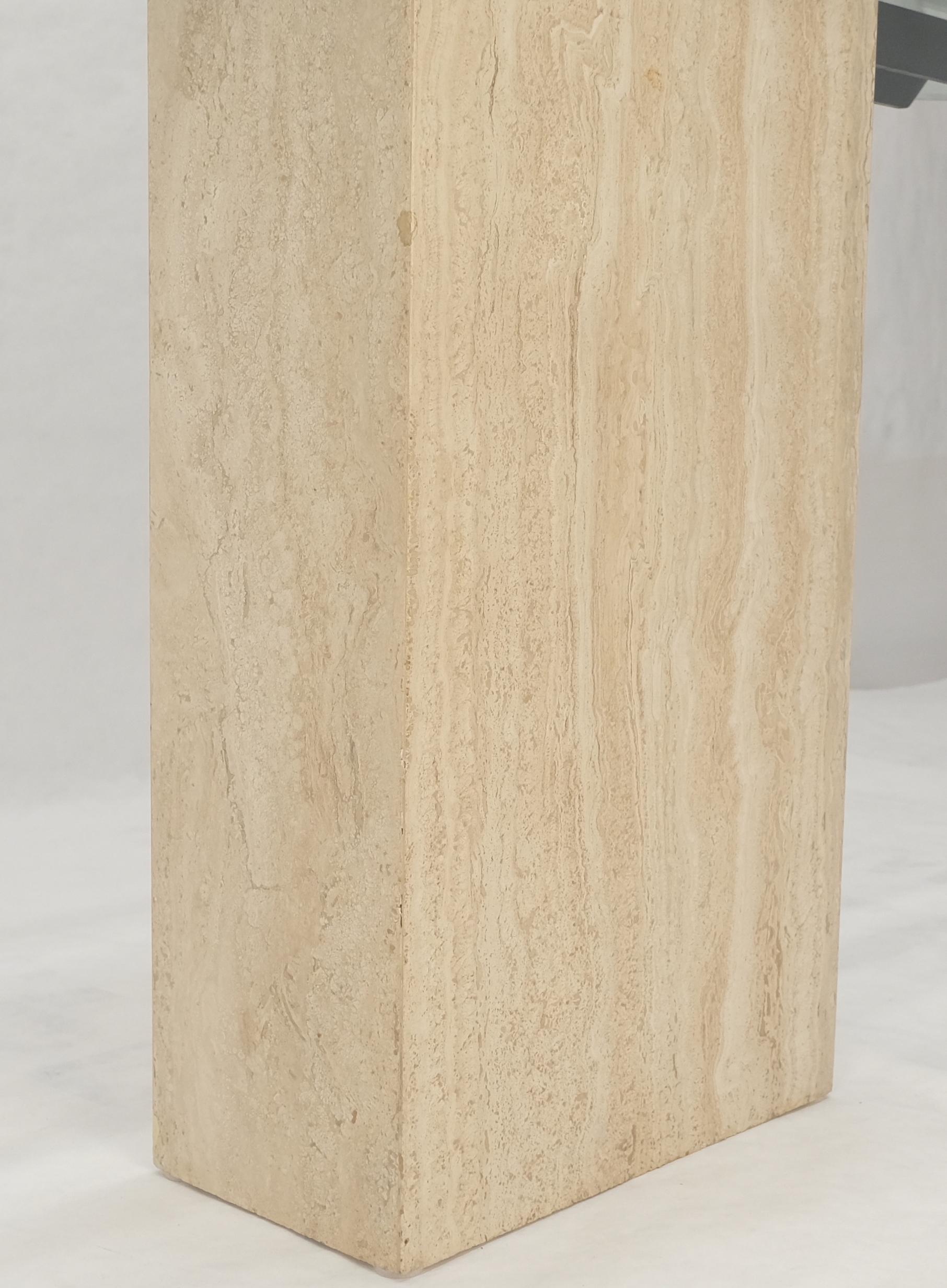 Italian c1970s Mid Century Modern Glass Top Single Travertine Base Console Table For Sale 8