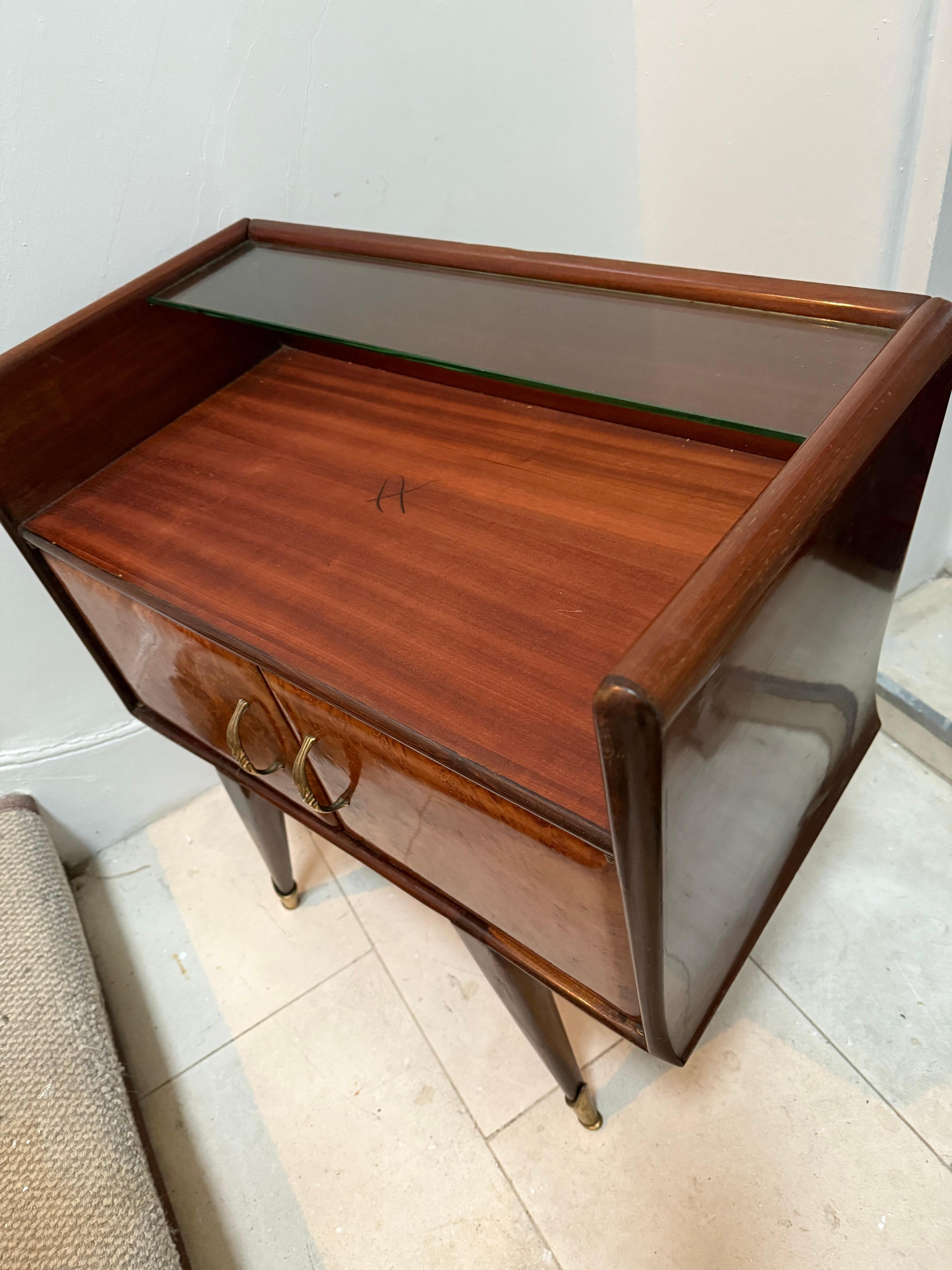Brass Italian c.40's Pair Of Side Tables in Mahogany By Dasriosi For Sale