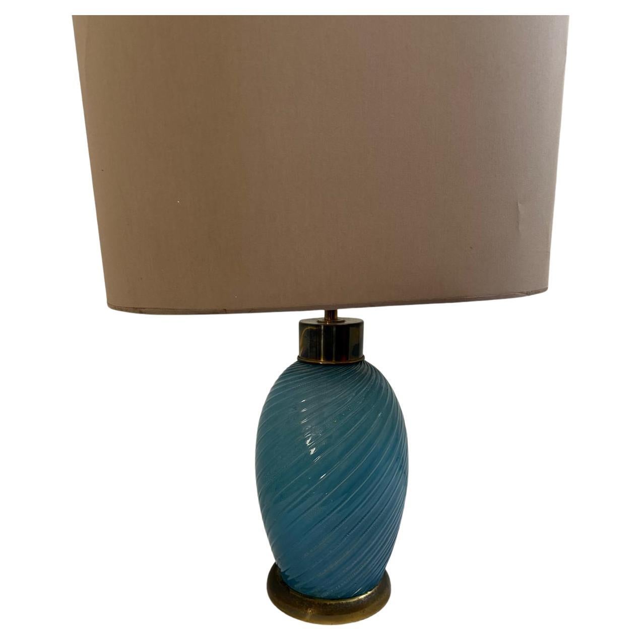 Italian c.70's table lamp in Murano blue glass by Tommaso Barbi