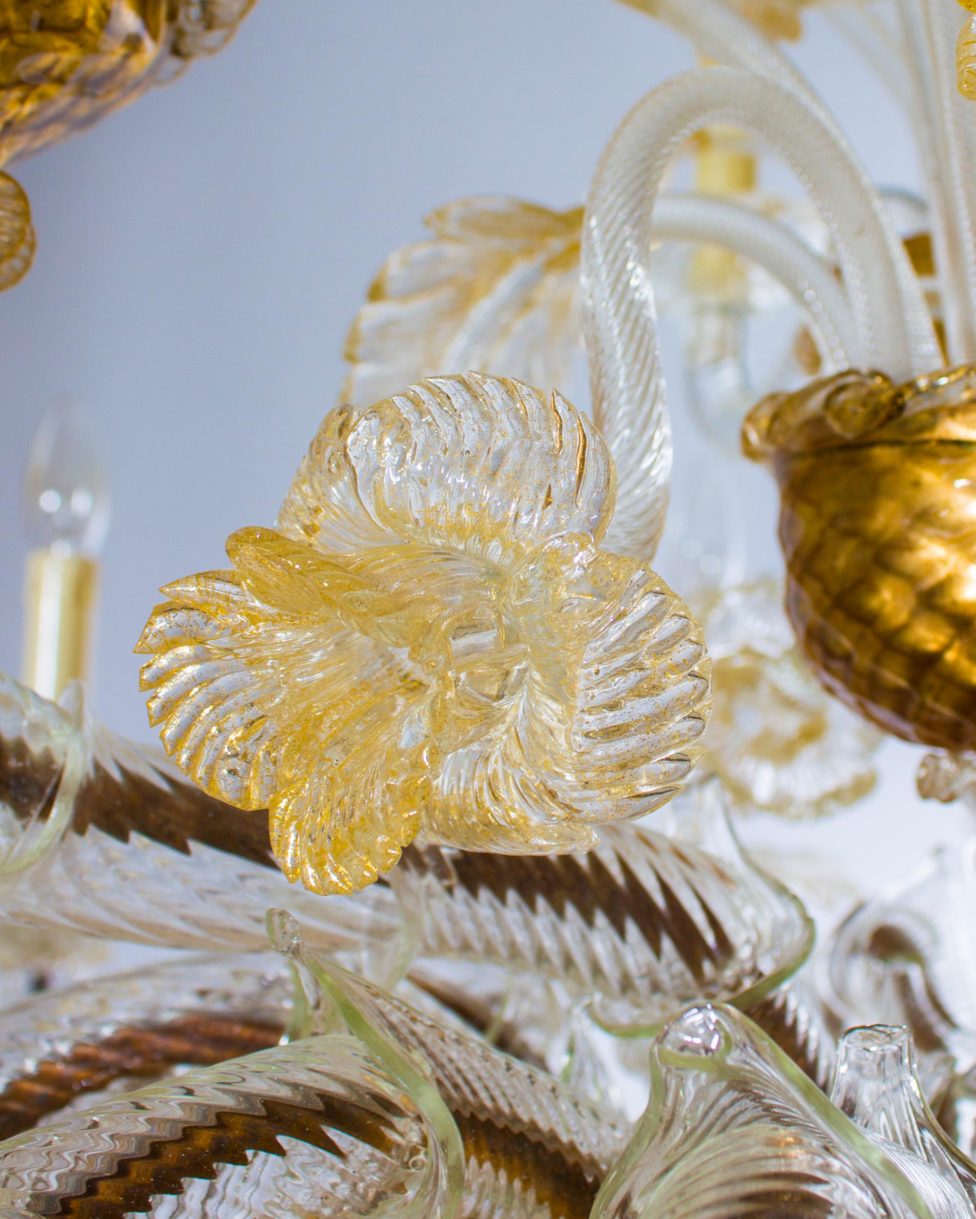 Italian Ca' Rezzonico Chandelier in Blown Murano Glass Gold 1950s 3