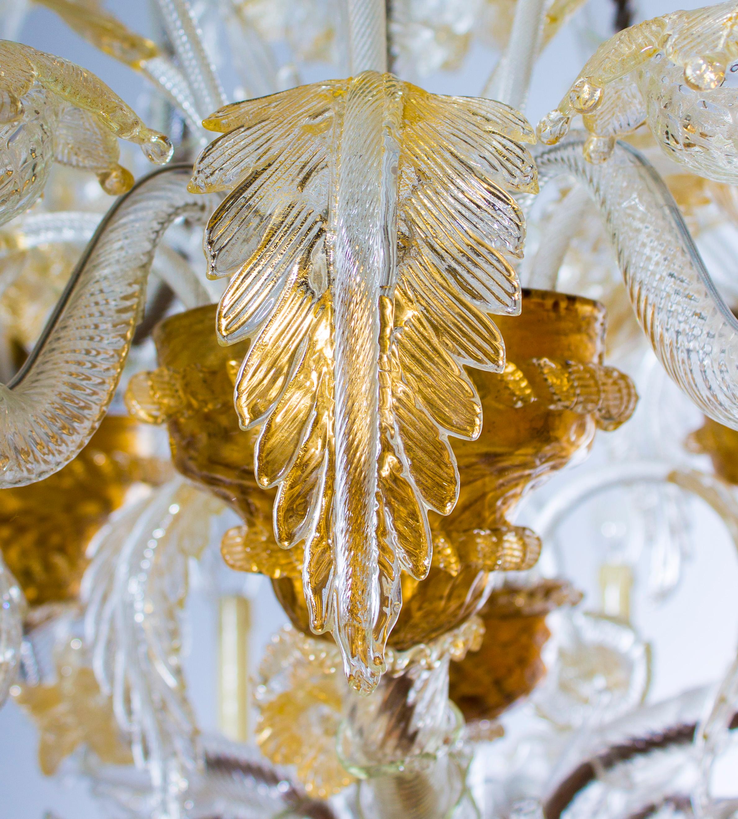 Italian Ca' Rezzonico Chandelier in Blown Murano Glass Gold 1950s 5