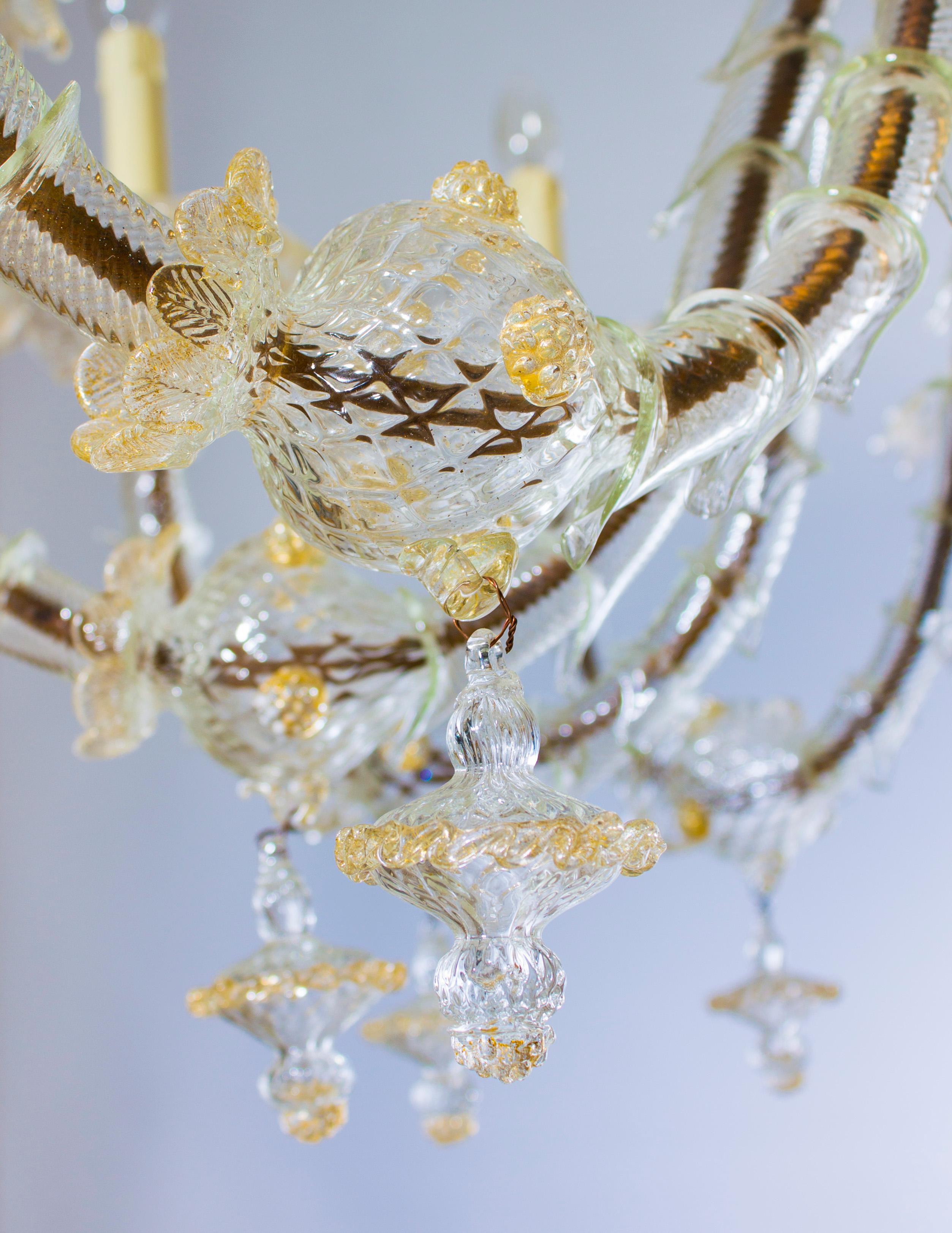 Italian Ca' Rezzonico Chandelier in Blown Murano Glass Gold 1950s 8