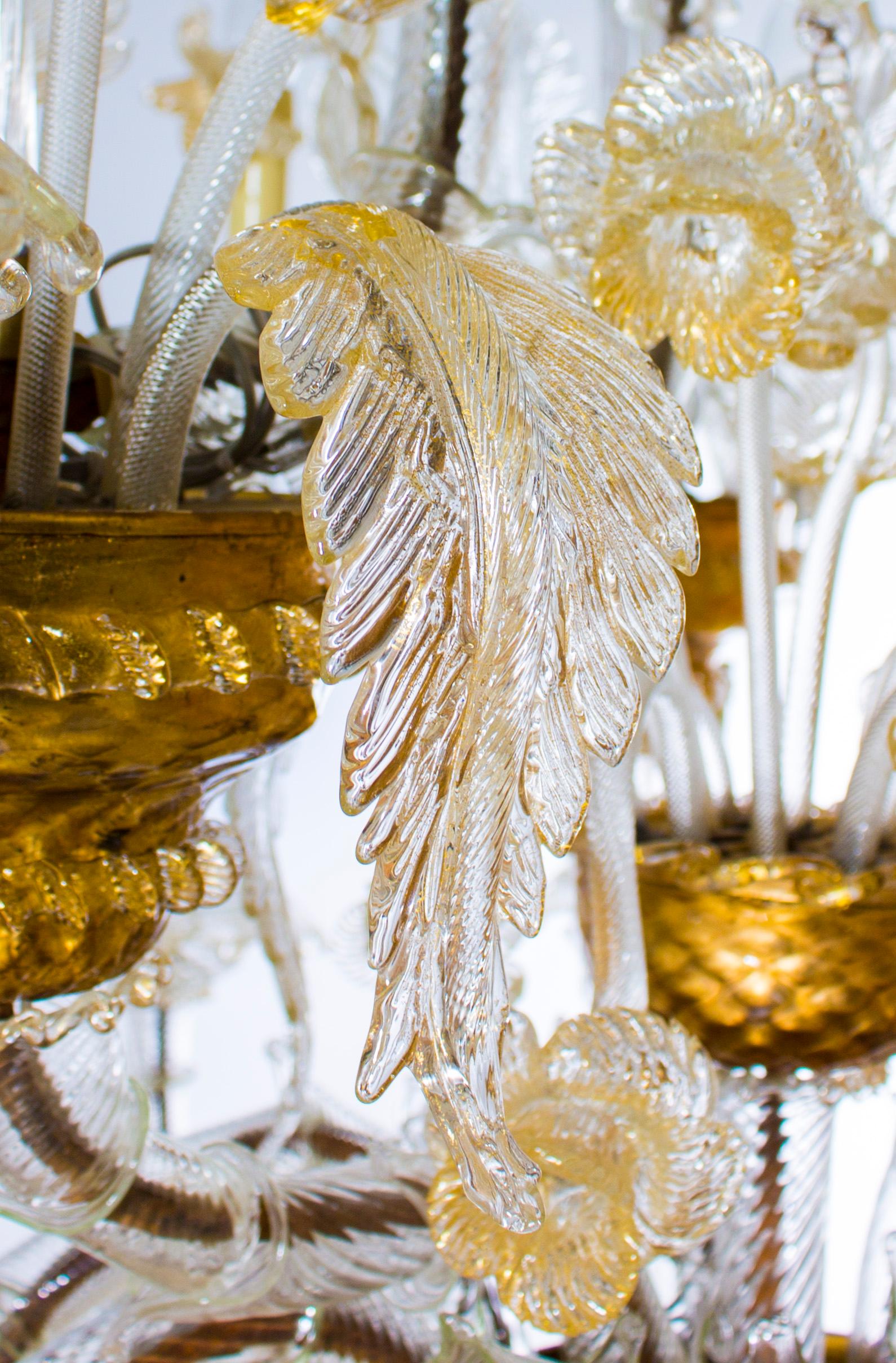 Italian Ca' Rezzonico Chandelier in Blown Murano Glass Gold 1950s 9