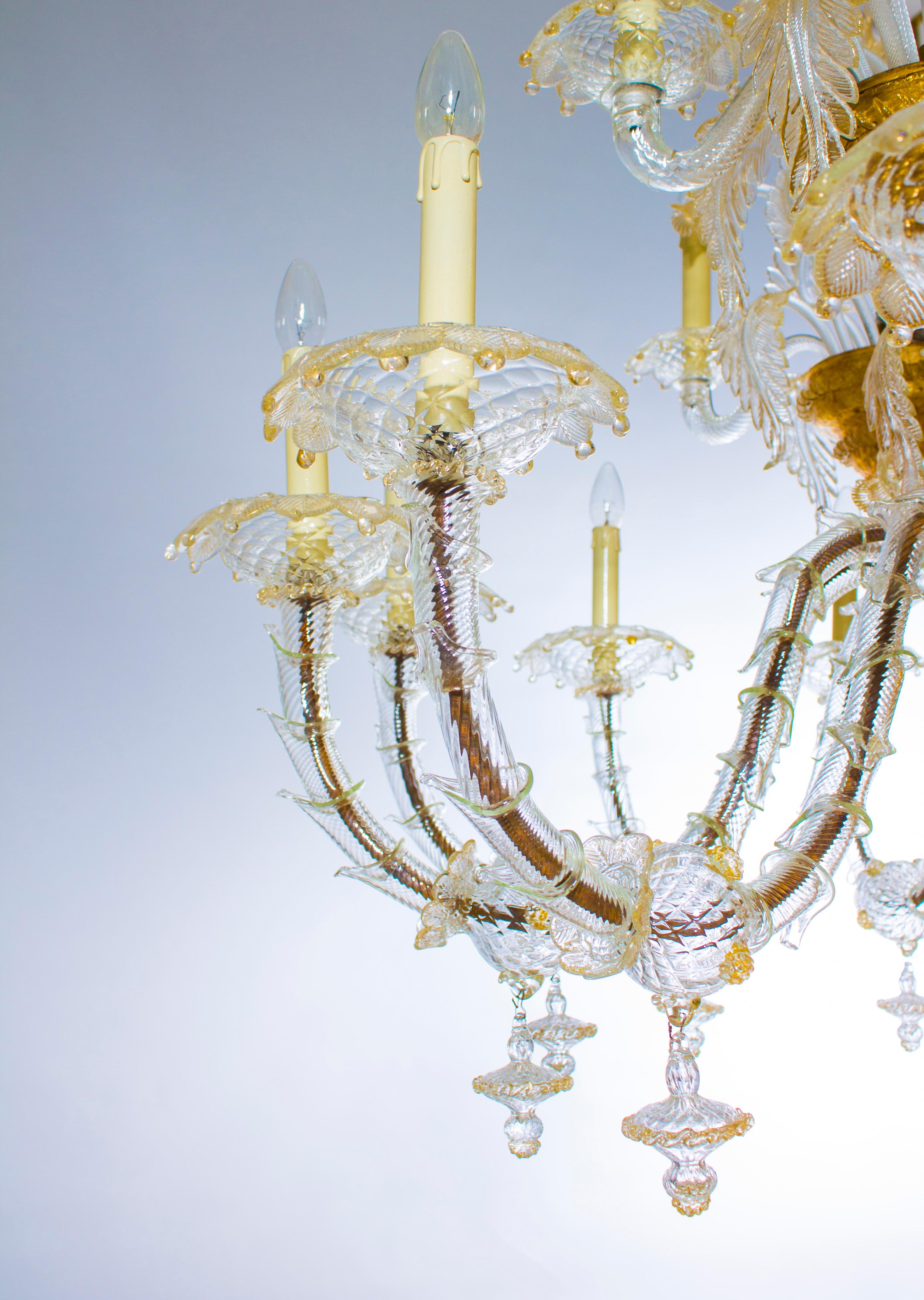 Italian Ca' Rezzonico Chandelier in Blown Murano Glass Gold 1950s 10