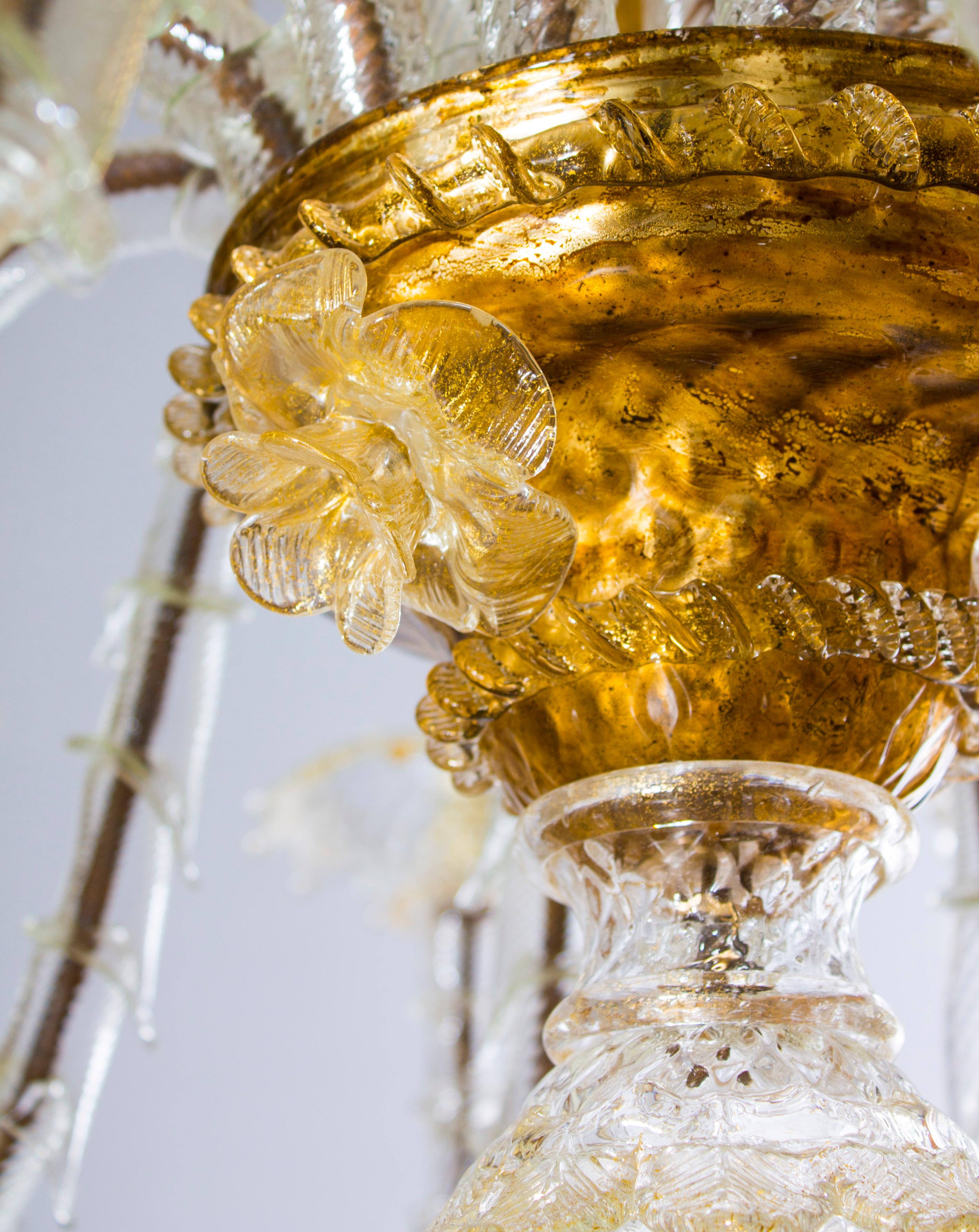 Italian Ca' Rezzonico Chandelier in Blown Murano Glass Gold 1950s 12