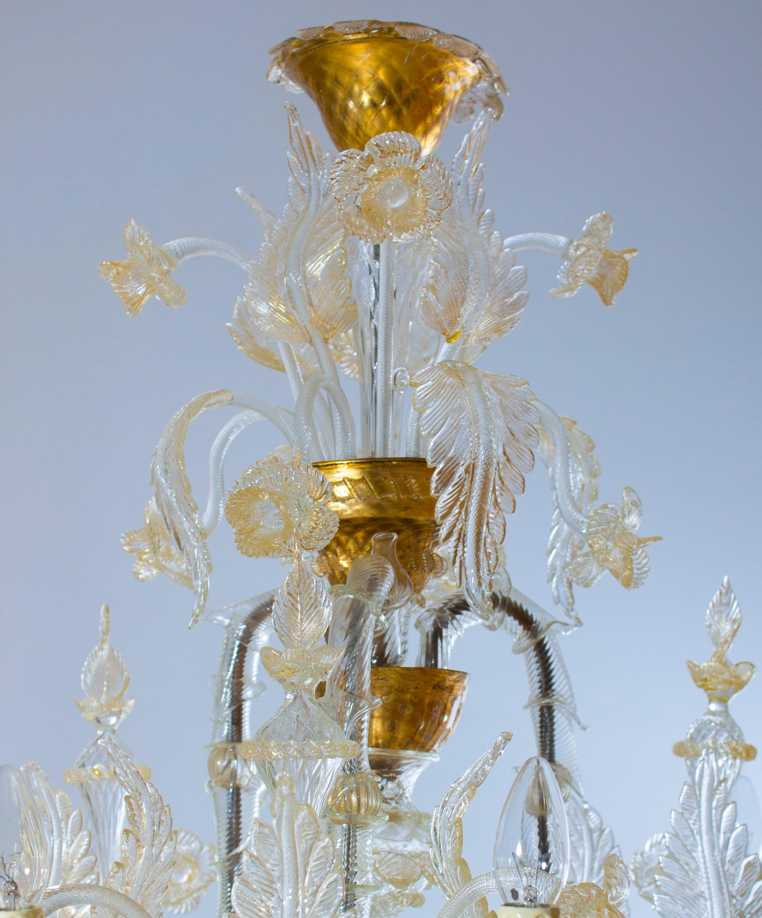 Lustre italien Ca' Rezzonico en verre soufflé Murano or années 50 10
